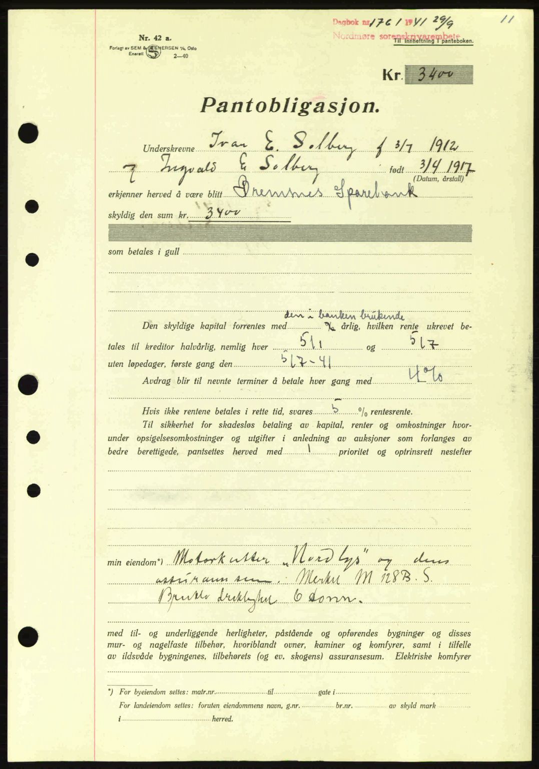 Nordmøre sorenskriveri, AV/SAT-A-4132/1/2/2Ca: Mortgage book no. B88, 1941-1942, Diary no: : 1761/1941