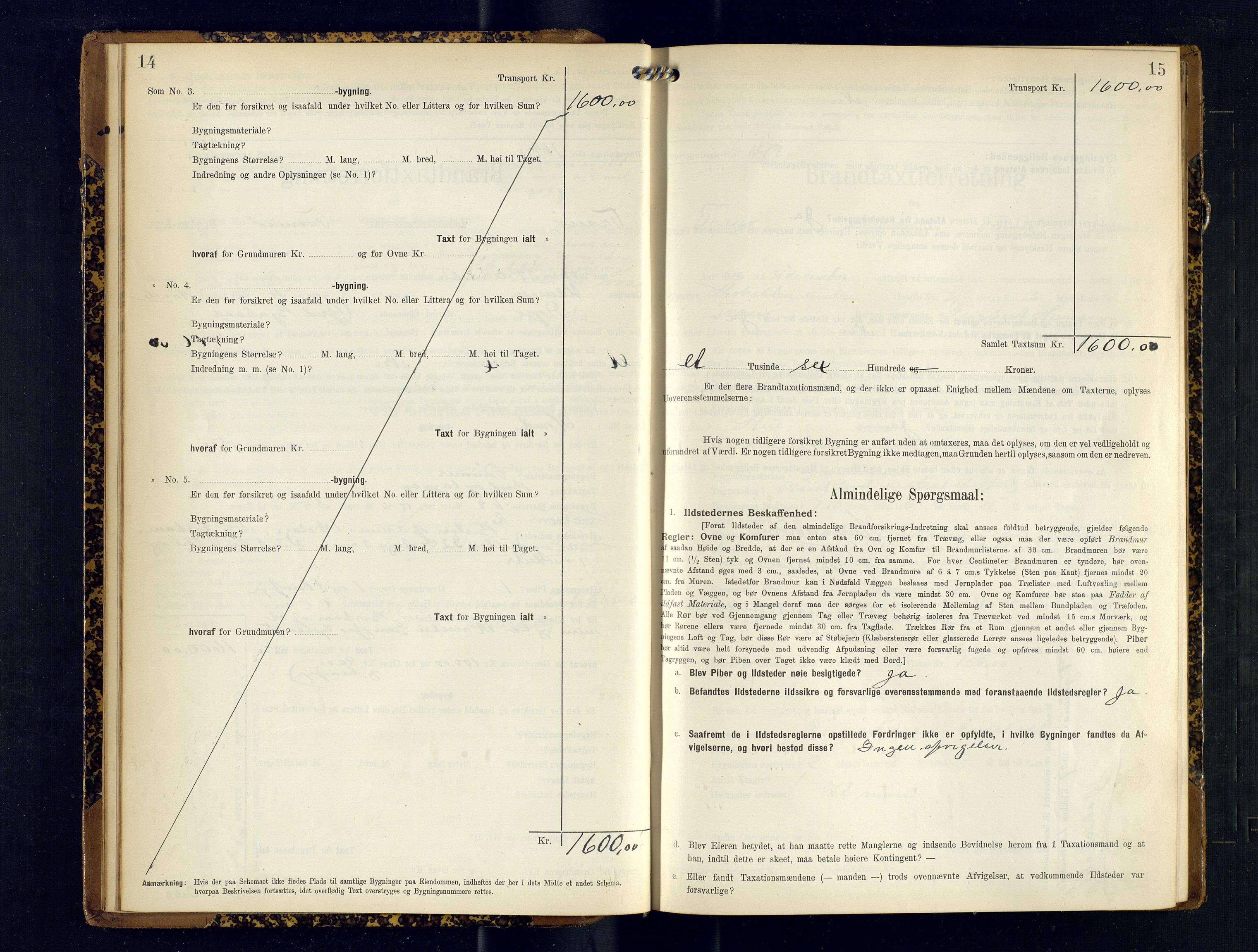 Tranøy lensmannskontor (Sørreisa lensmannskontor), AV/SATØ-SATØ-46/1/F/Fq/Fqc/L0253: Branntakstprotokoller, 1906-1908, p. 14-15