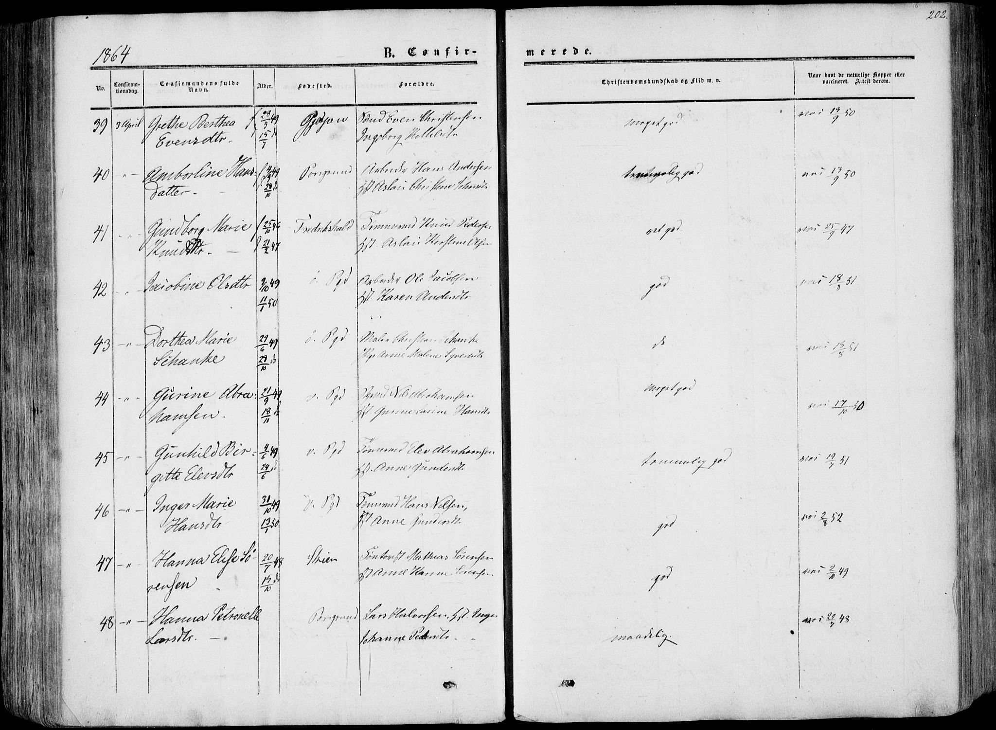 Porsgrunn kirkebøker , AV/SAKO-A-104/F/Fa/L0007: Parish register (official) no. 7, 1858-1877, p. 202