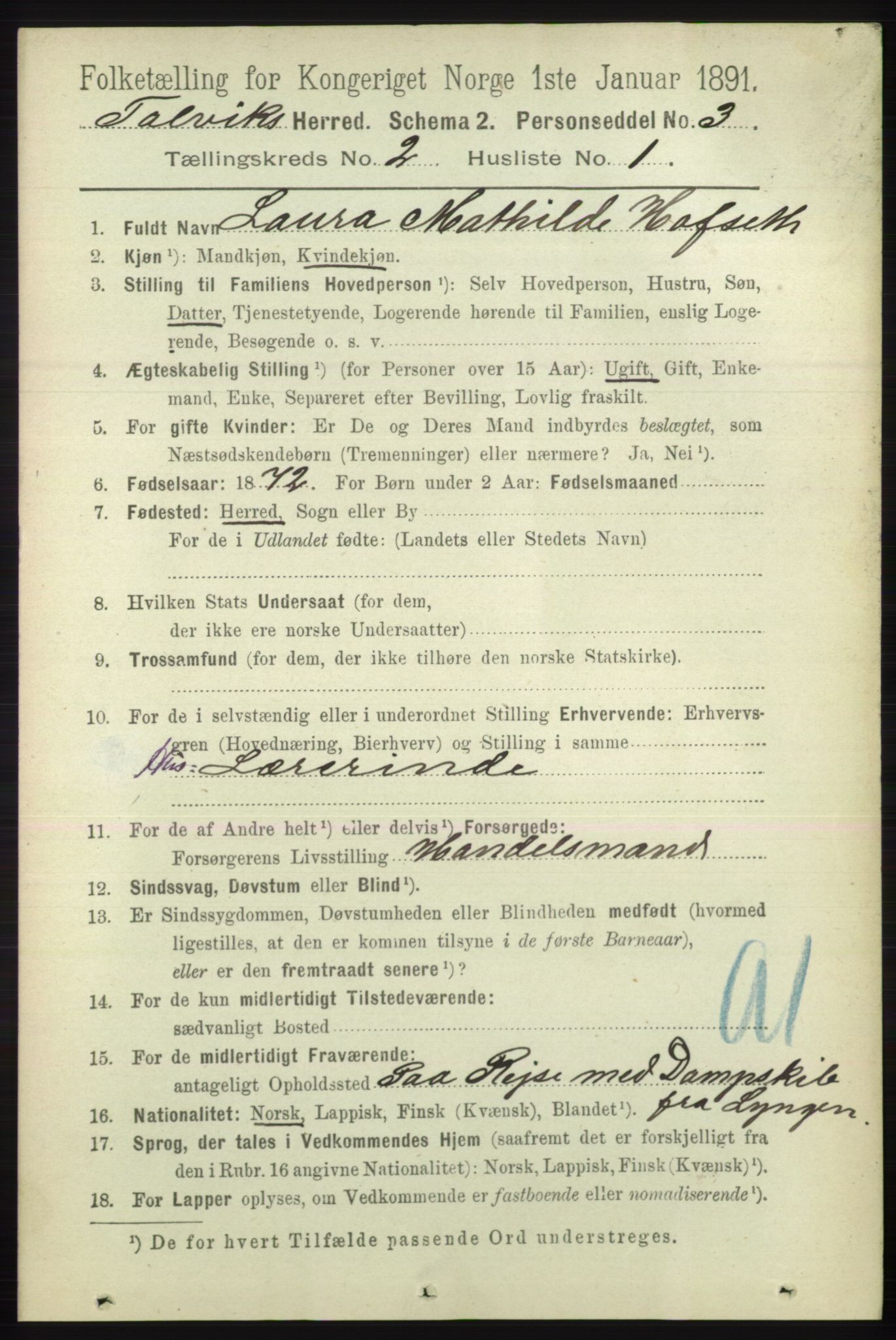 RA, 1891 census for 2013 Talvik, 1891, p. 530