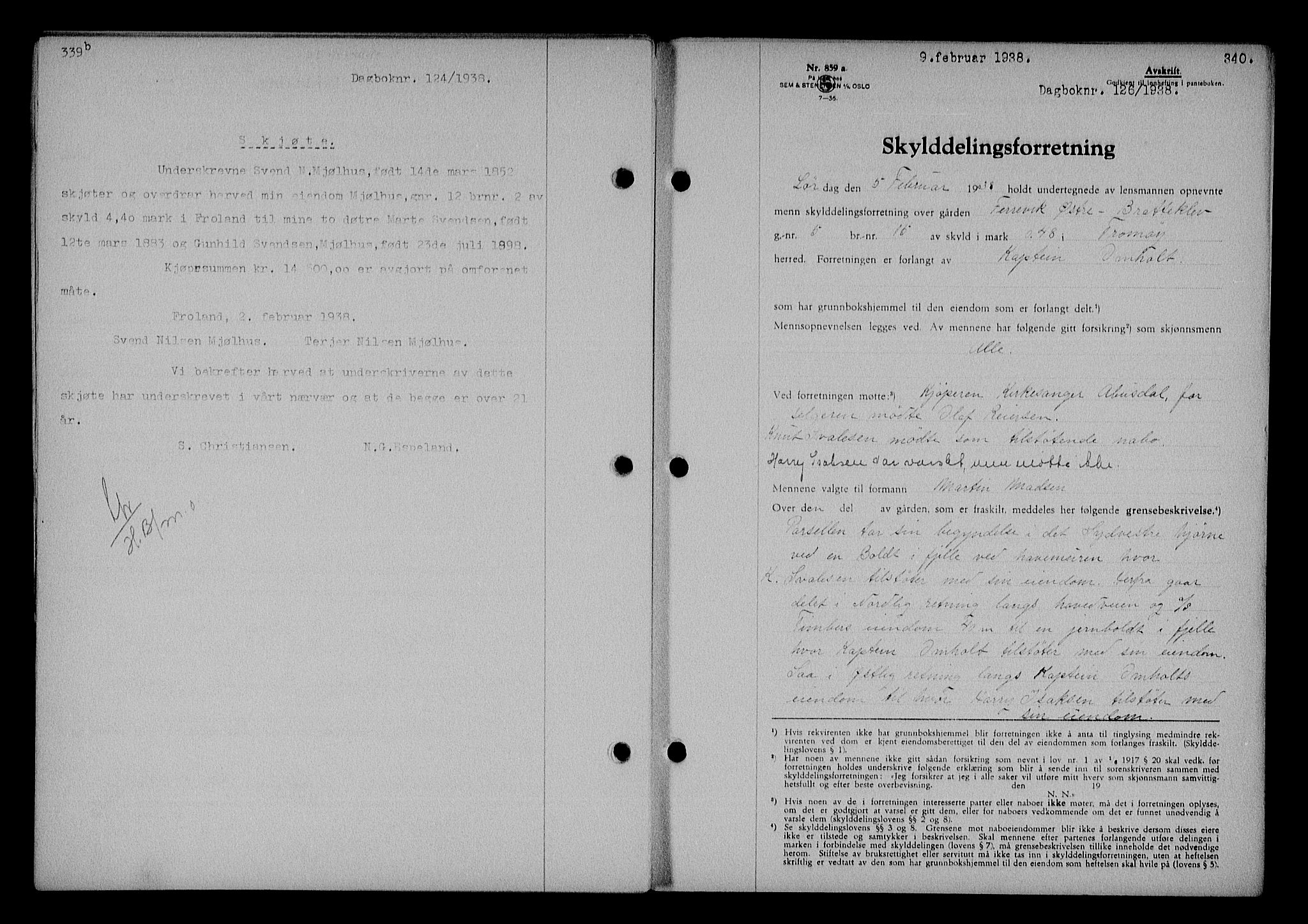 Nedenes sorenskriveri, SAK/1221-0006/G/Gb/Gba/L0044: Mortgage book no. 40, 1937-1938, Diary no: : 126/1938