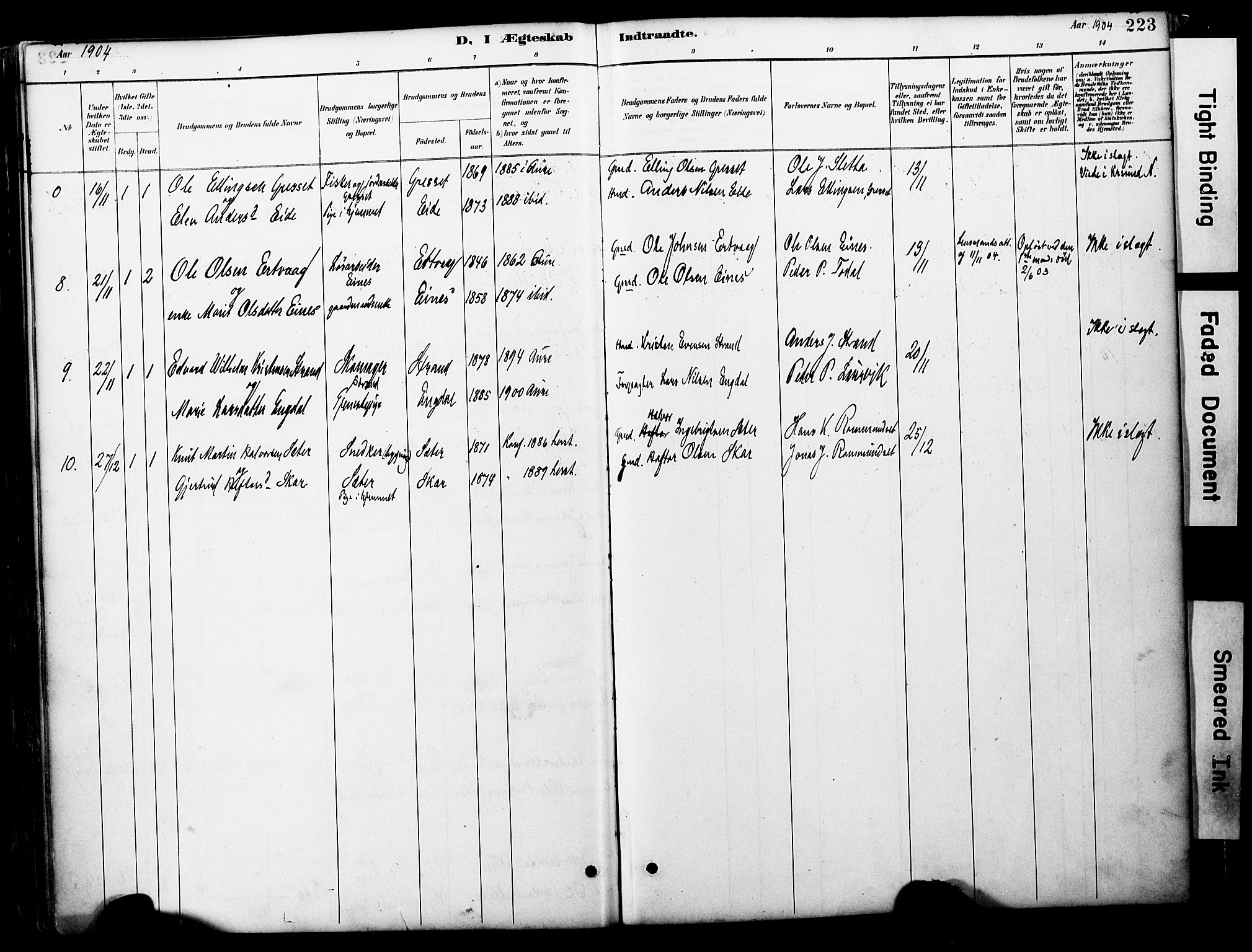 Ministerialprotokoller, klokkerbøker og fødselsregistre - Møre og Romsdal, AV/SAT-A-1454/578/L0907: Parish register (official) no. 578A06, 1887-1904, p. 223