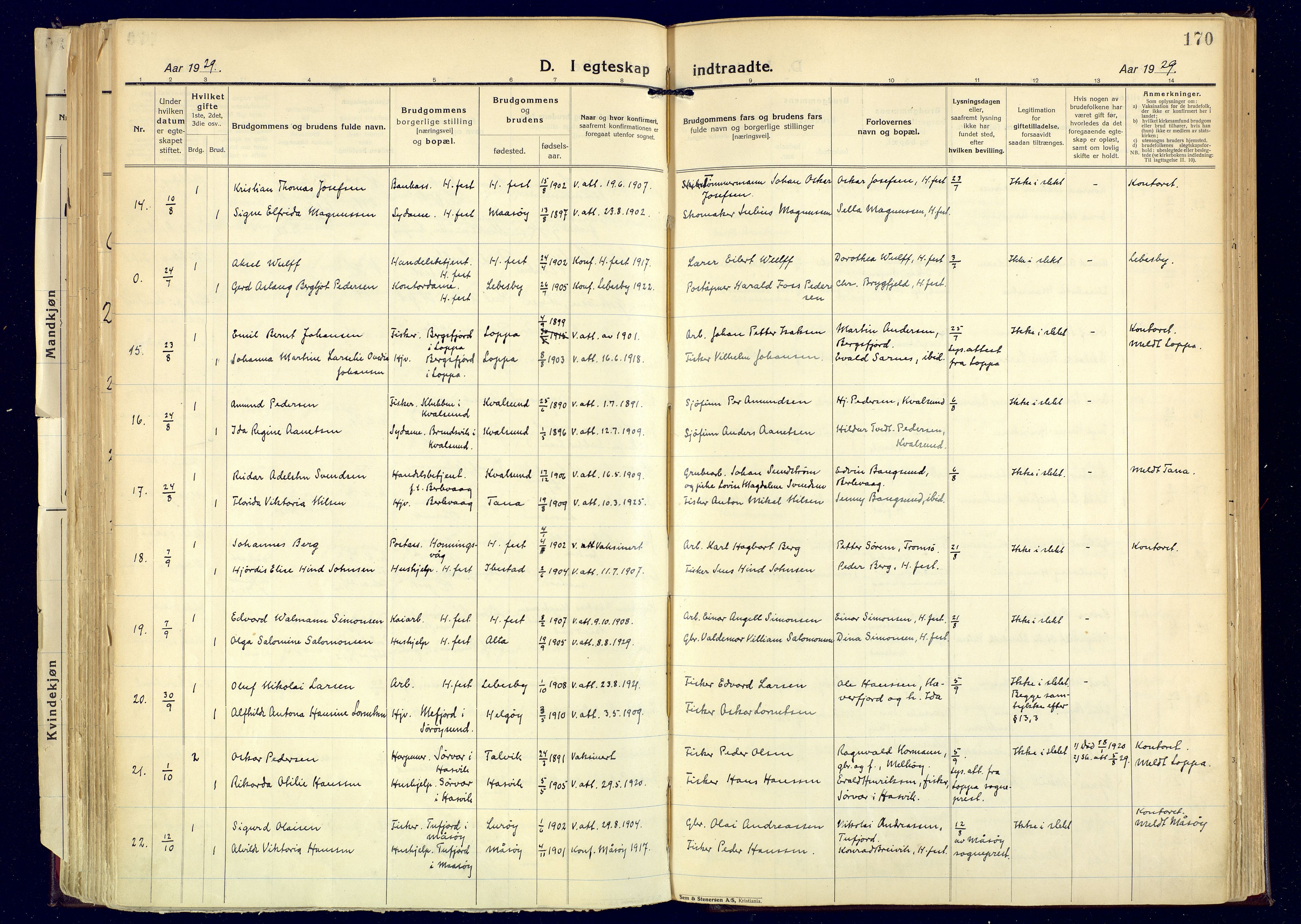 Hammerfest sokneprestkontor, AV/SATØ-S-1347/H/Ha/L0017.kirke: Parish register (official) no. 17, 1923-1933, p. 170