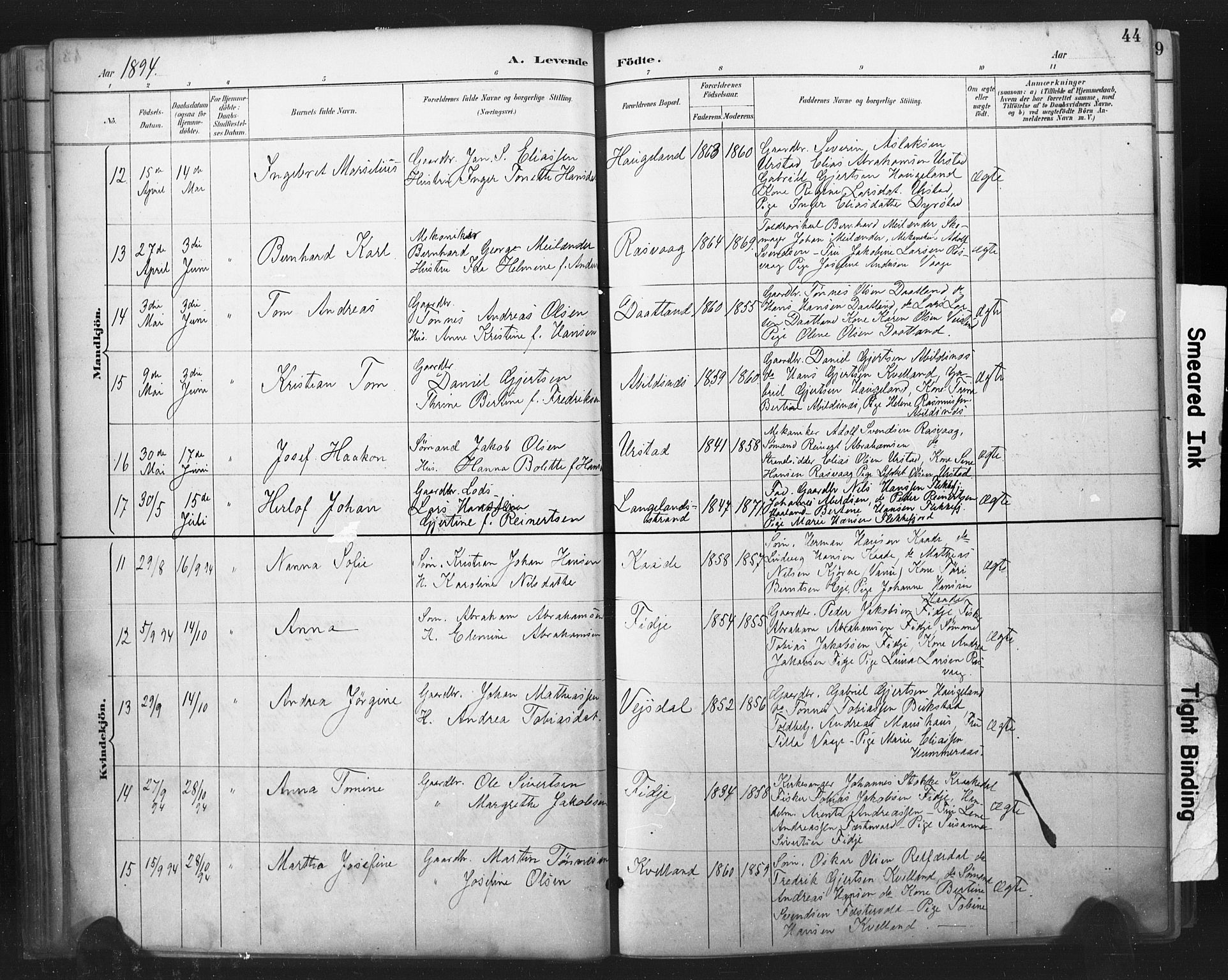 Flekkefjord sokneprestkontor, AV/SAK-1111-0012/F/Fa/Fab/L0006: Parish register (official) no. A 6, 1886-1901, p. 44