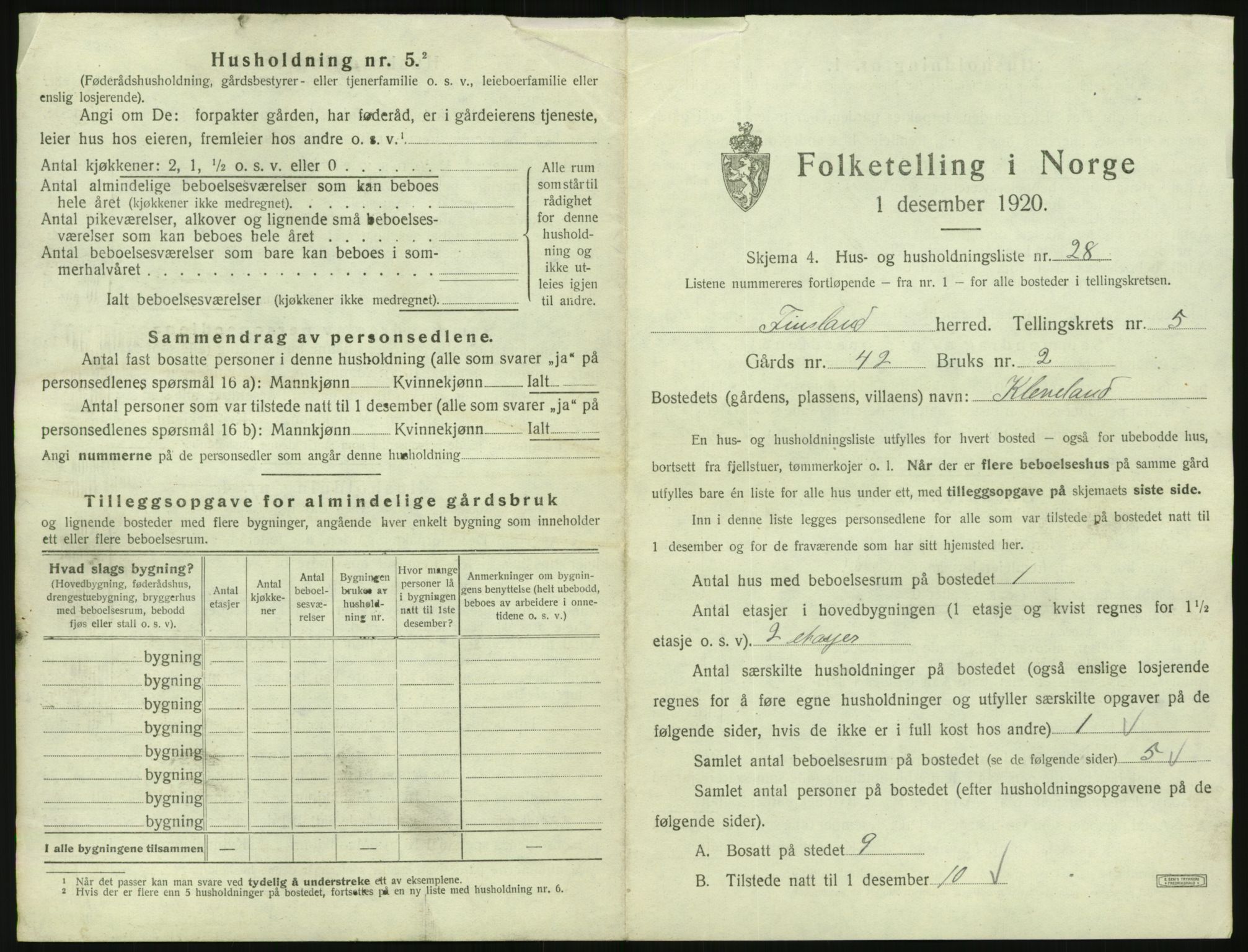 SAK, 1920 census for Finsland, 1920, p. 368