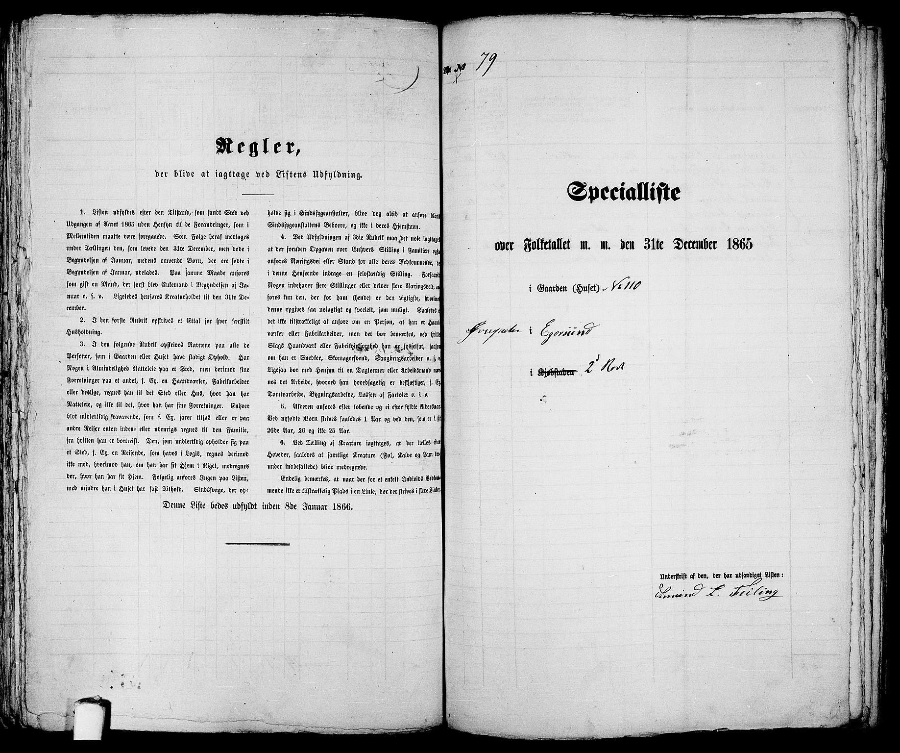 RA, 1865 census for Eigersund parish, Egersund town, 1865, p. 167