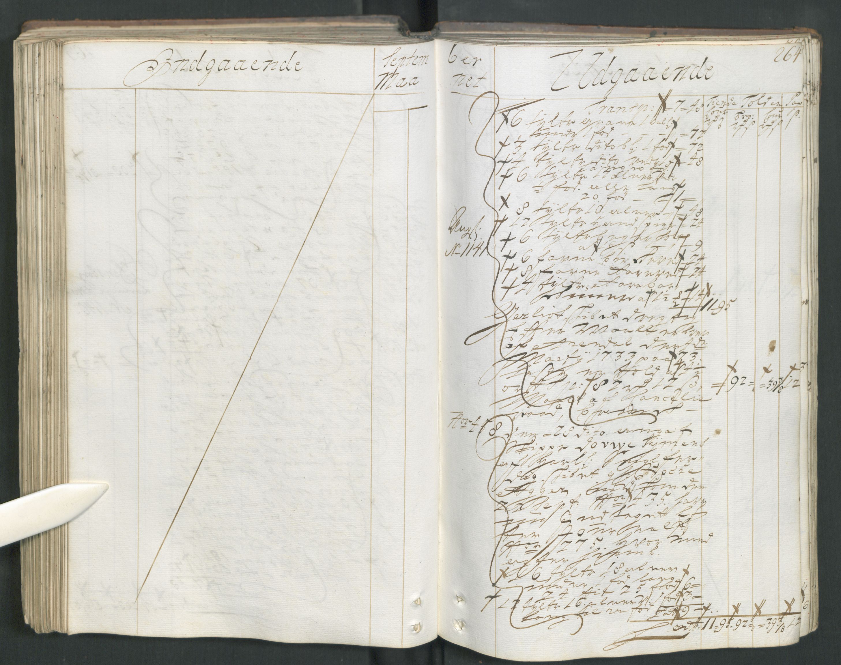 Generaltollkammeret, tollregnskaper, AV/RA-EA-5490/R15/L0013/0001: Tollregnskaper Arendal / Hovedtollbok, 1733, p. 263b-264a