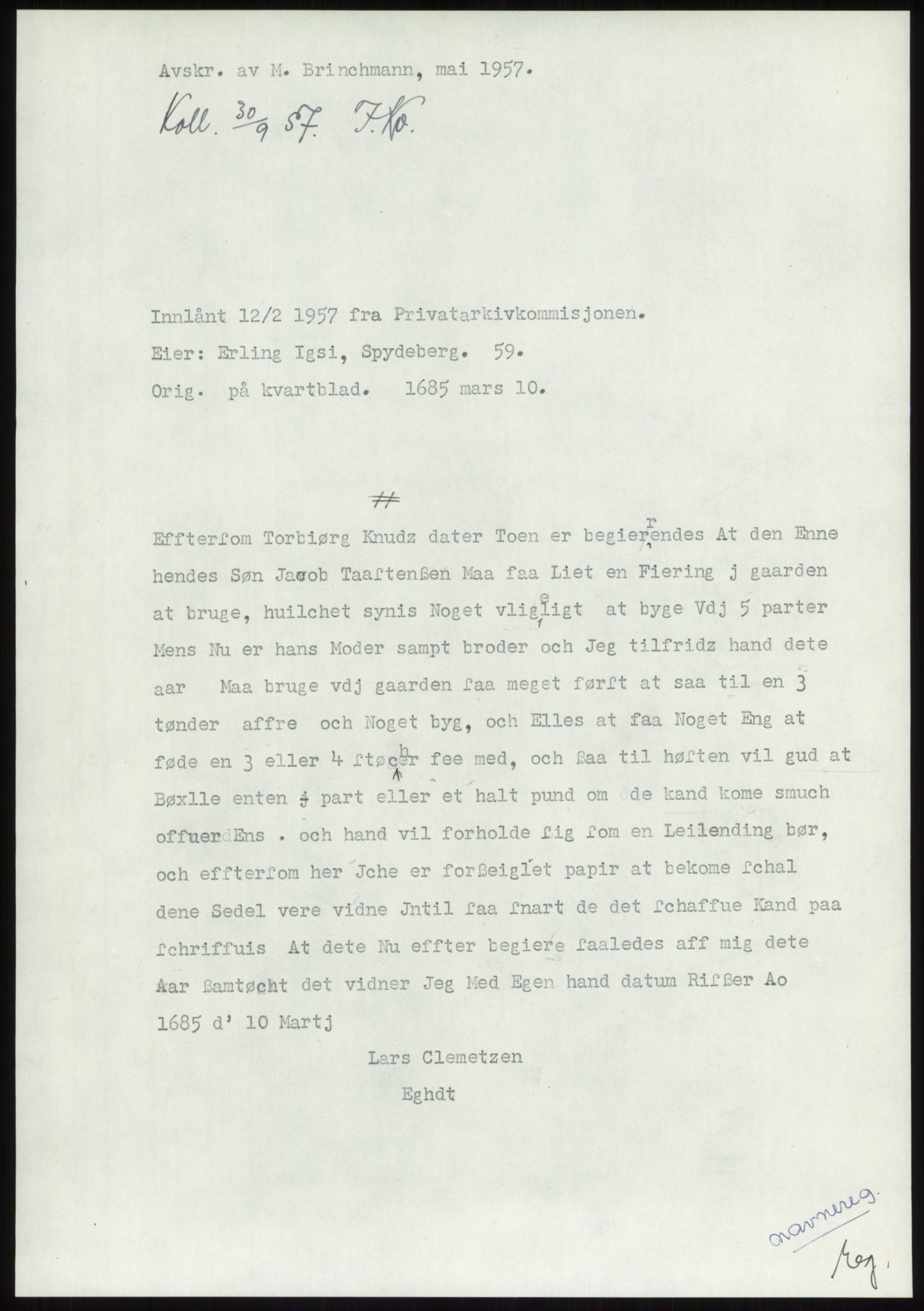 Samlinger til kildeutgivelse, Diplomavskriftsamlingen, AV/RA-EA-4053/H/Ha, p. 454
