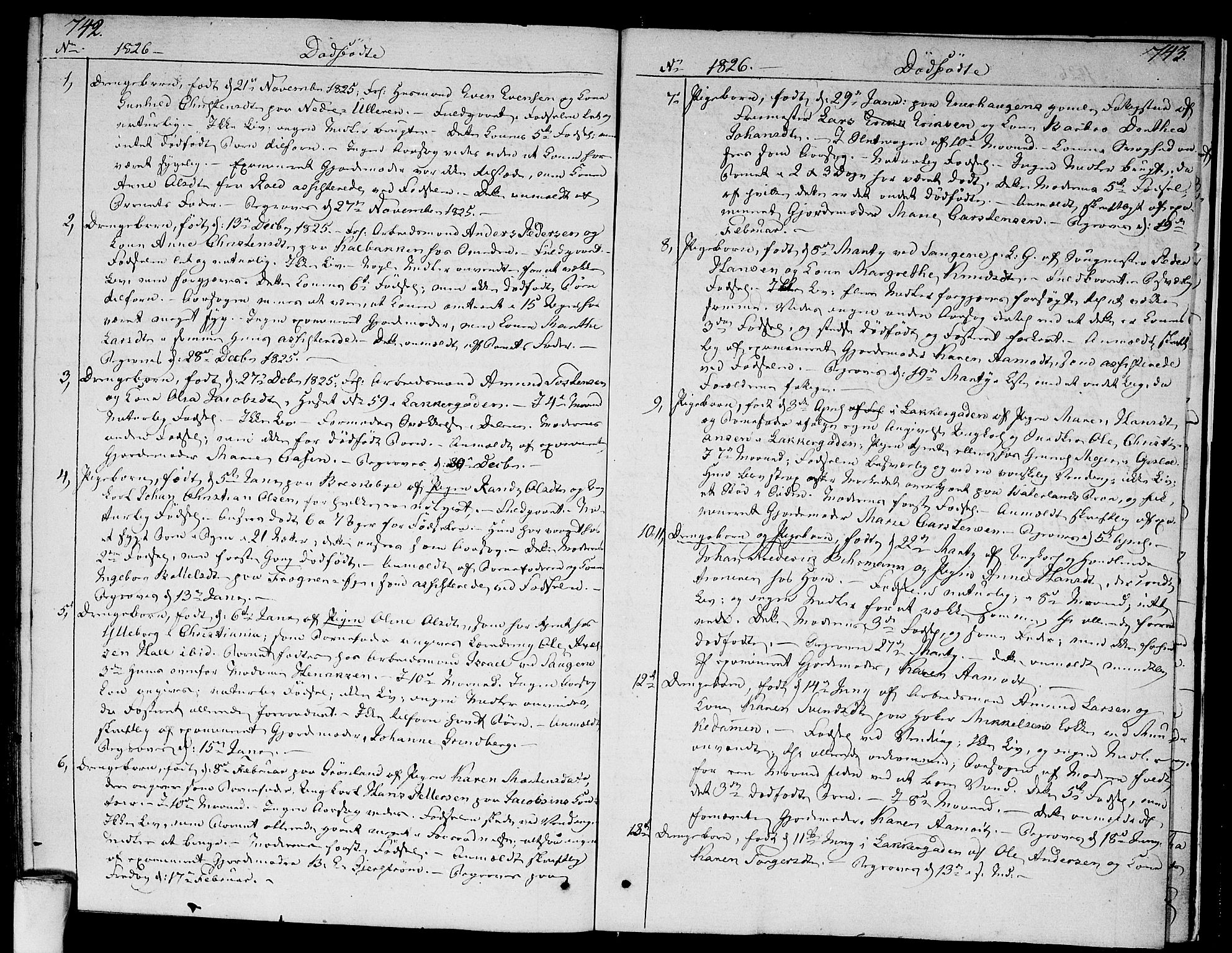 Aker prestekontor kirkebøker, SAO/A-10861/F/L0012: Parish register (official) no. 12, 1819-1828, p. 742-743