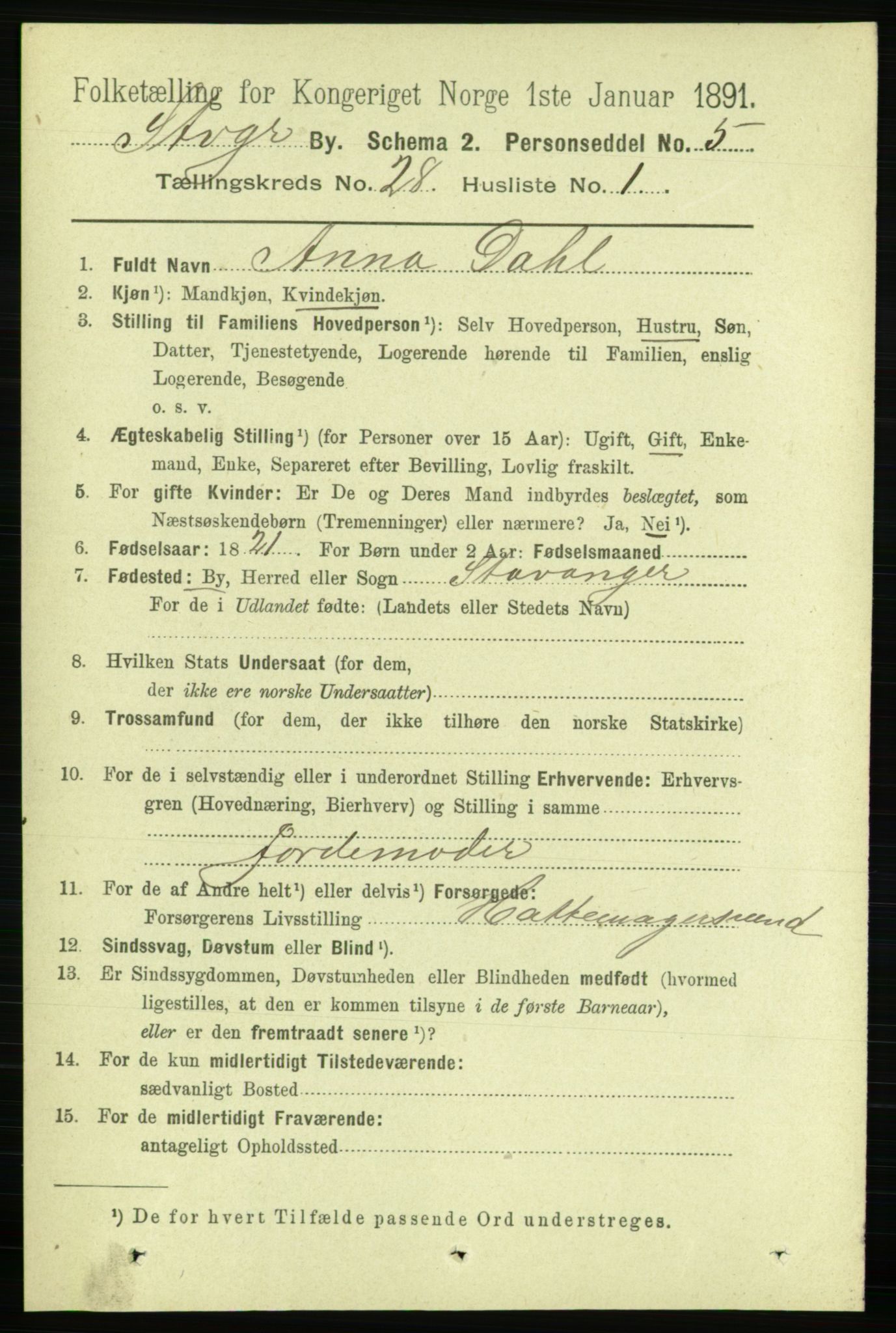 RA, 1891 census for 1103 Stavanger, 1891, p. 29157