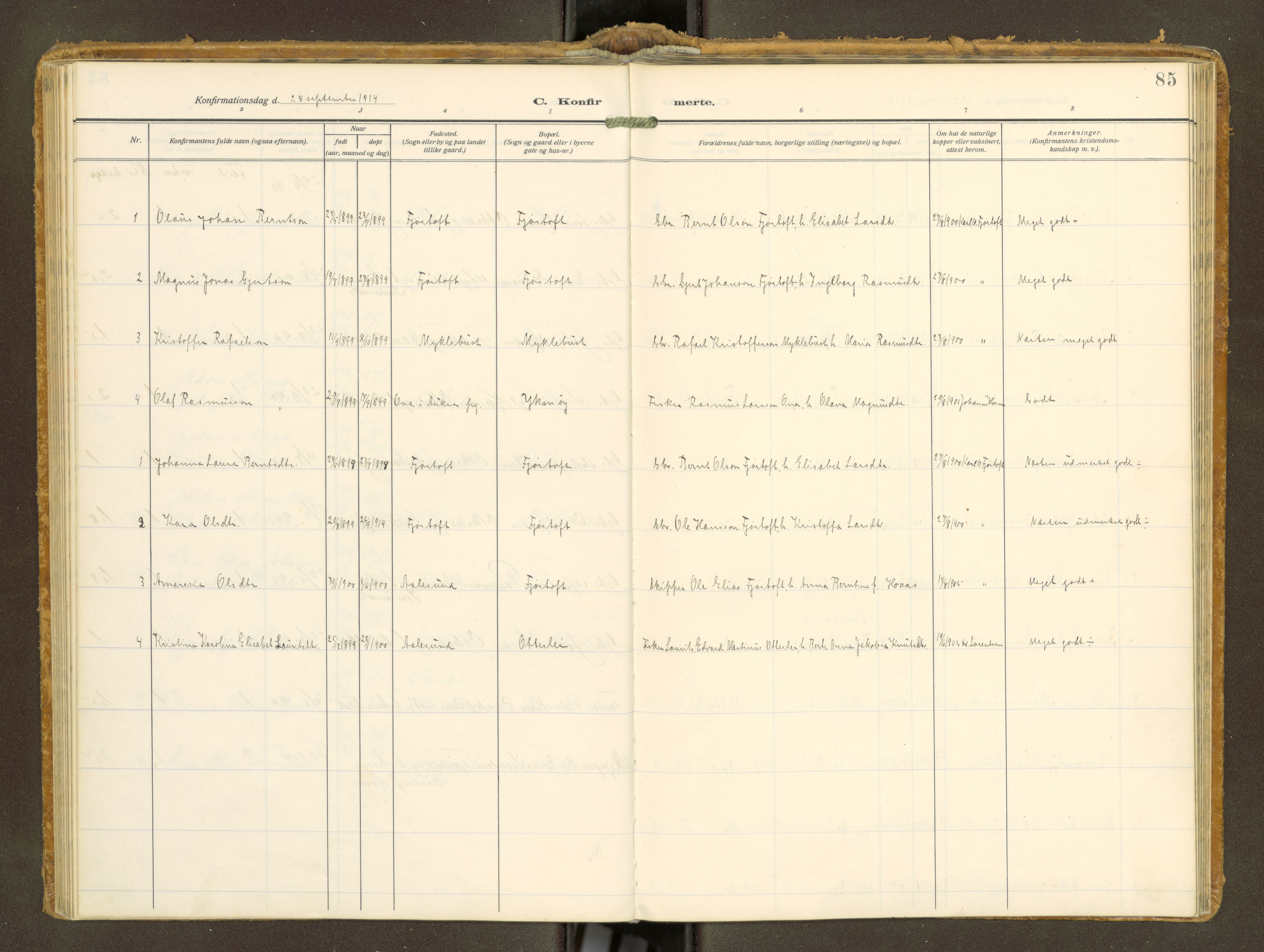 Ministerialprotokoller, klokkerbøker og fødselsregistre - Møre og Romsdal, AV/SAT-A-1454/538/L0528: Parish register (official) no. 538A--, 1911-1935, p. 85