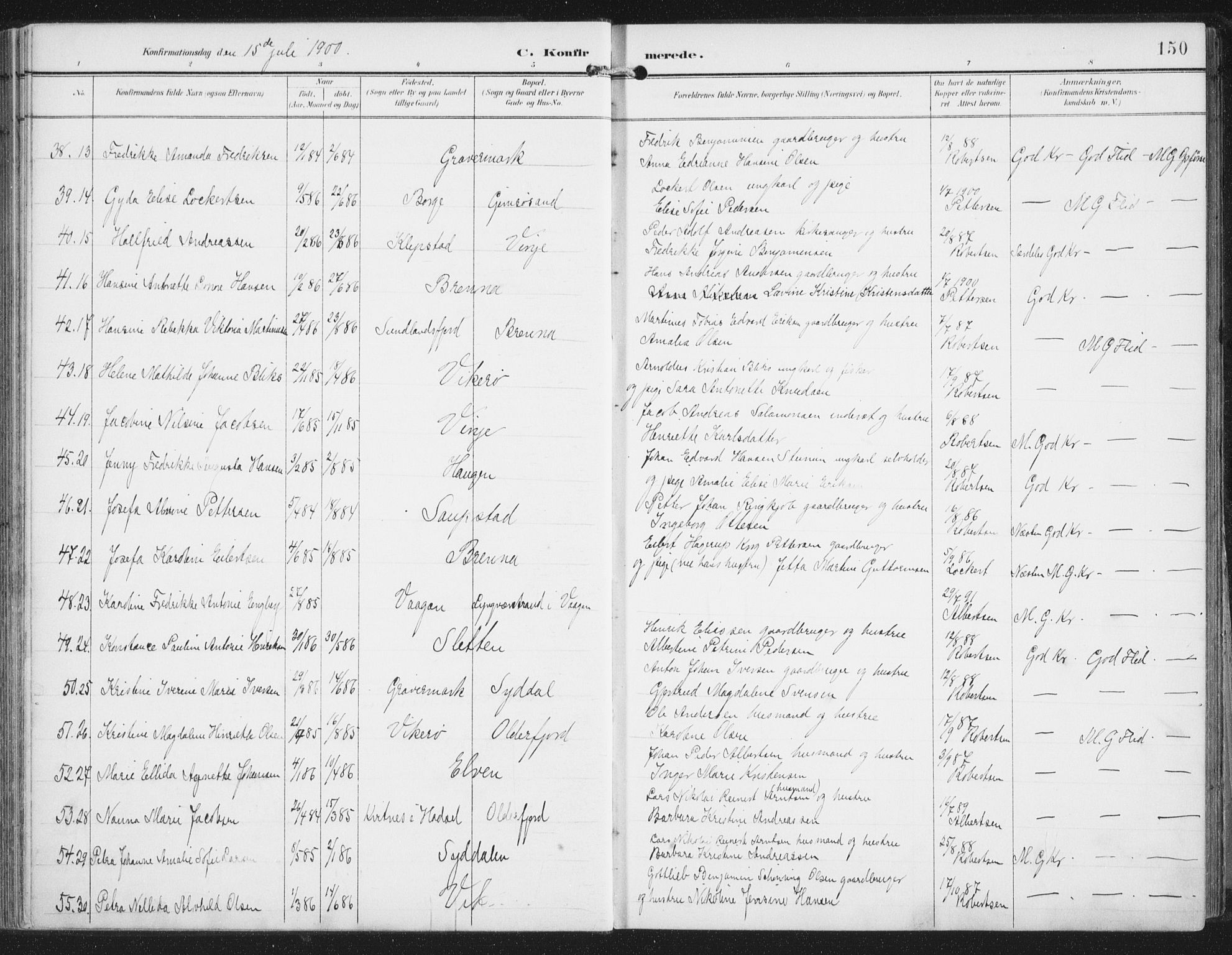 Ministerialprotokoller, klokkerbøker og fødselsregistre - Nordland, SAT/A-1459/876/L1098: Parish register (official) no. 876A04, 1896-1915, p. 150