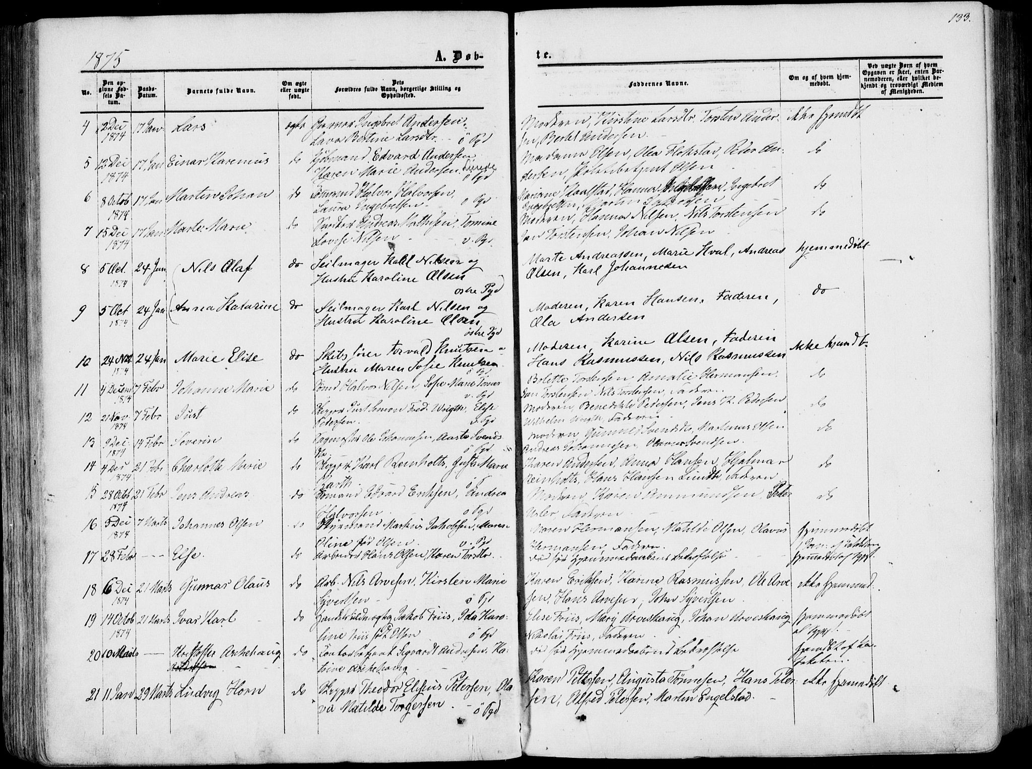 Porsgrunn kirkebøker , AV/SAKO-A-104/F/Fa/L0007: Parish register (official) no. 7, 1858-1877, p. 133