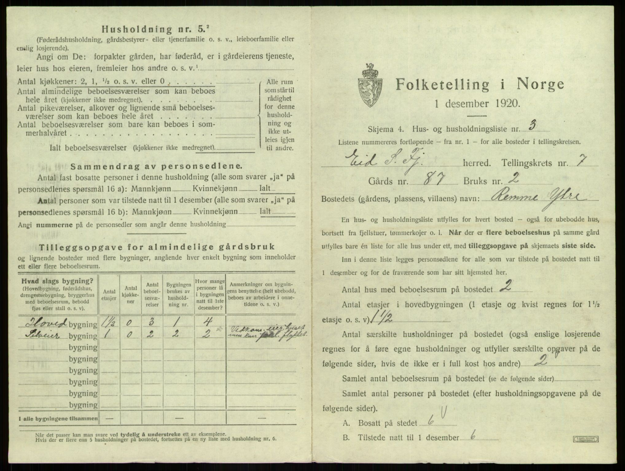 SAB, 1920 census for Eid, 1920, p. 427