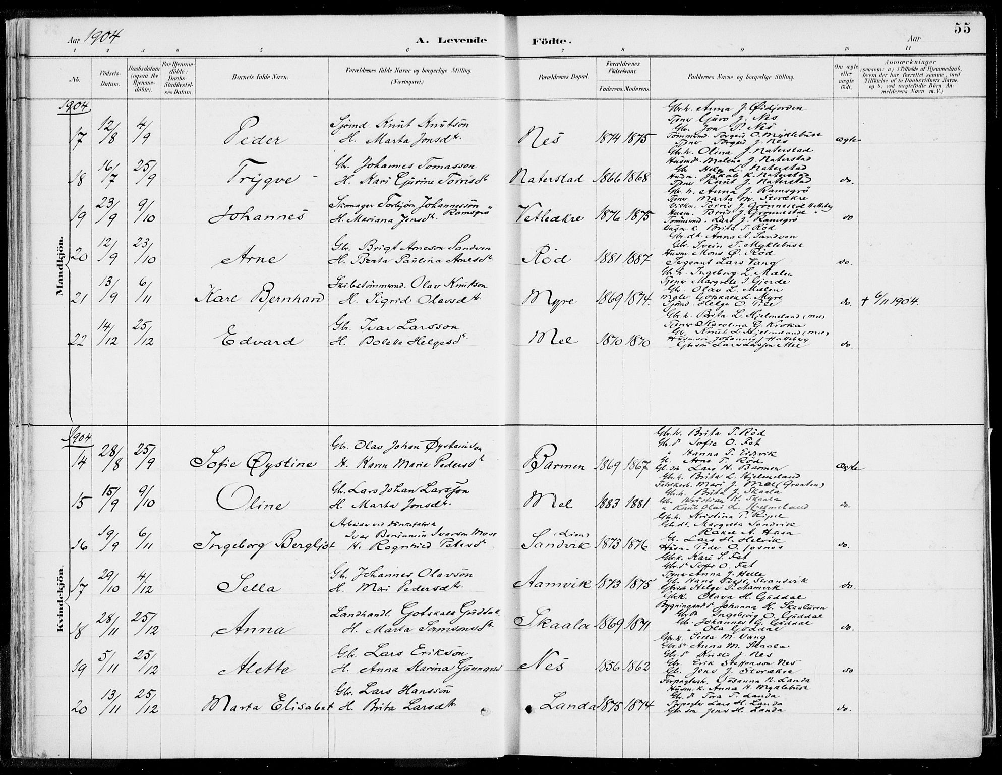 Kvinnherad sokneprestembete, SAB/A-76401/H/Haa: Parish register (official) no. B  1, 1887-1921, p. 55