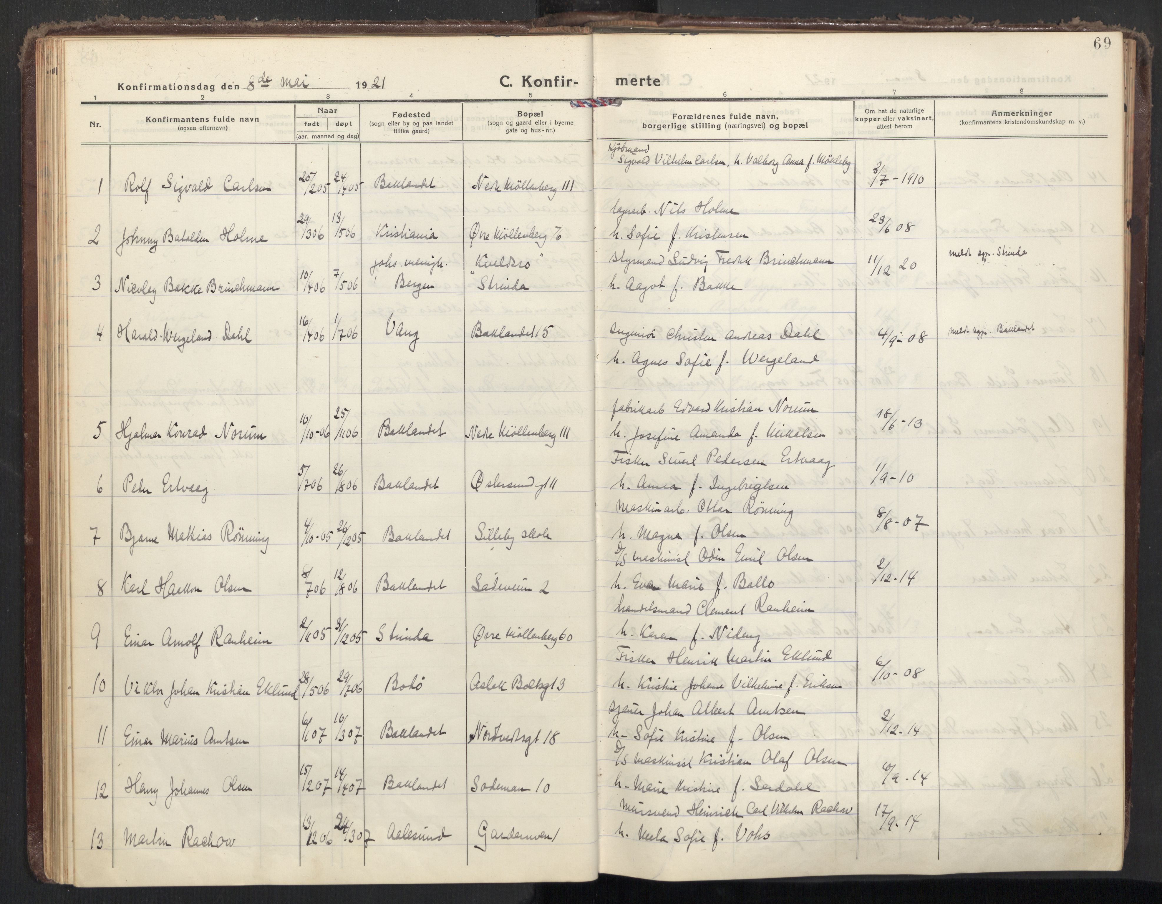 Ministerialprotokoller, klokkerbøker og fødselsregistre - Sør-Trøndelag, SAT/A-1456/605/L0247: Parish register (official) no. 605A09, 1918-1930, p. 69
