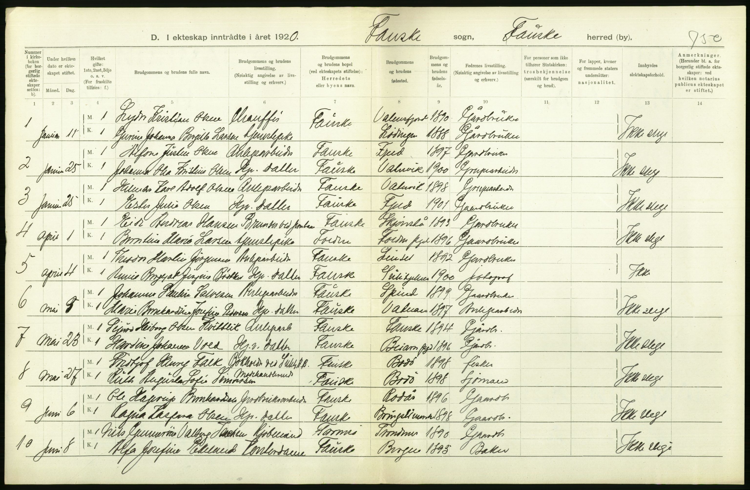 Statistisk sentralbyrå, Sosiodemografiske emner, Befolkning, AV/RA-S-2228/D/Df/Dfb/Dfbj/L0057: Nordland fylke: Gifte, dødfødte. Bygder og byer., 1920, p. 164