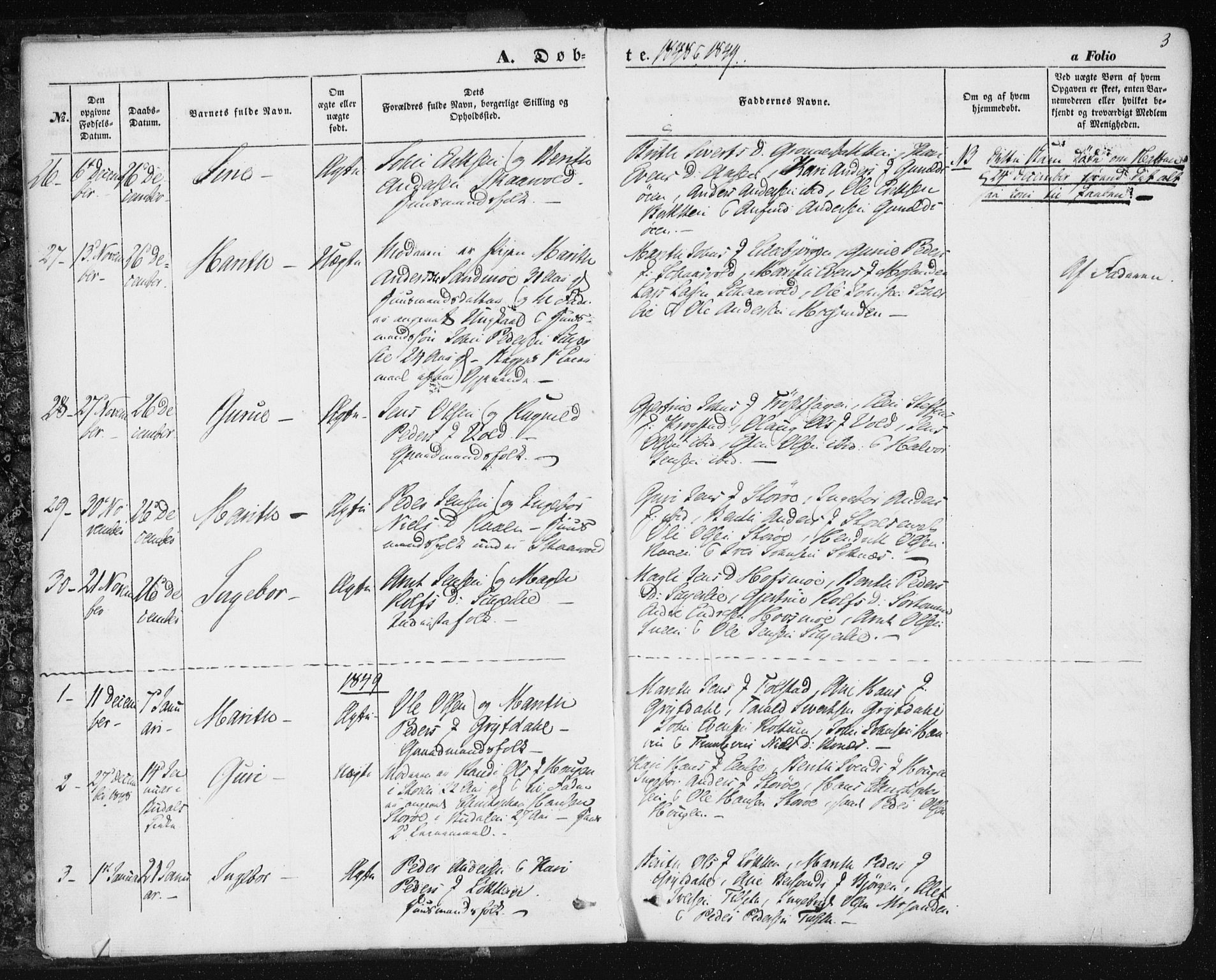 Ministerialprotokoller, klokkerbøker og fødselsregistre - Sør-Trøndelag, SAT/A-1456/687/L1000: Parish register (official) no. 687A06, 1848-1869, p. 3