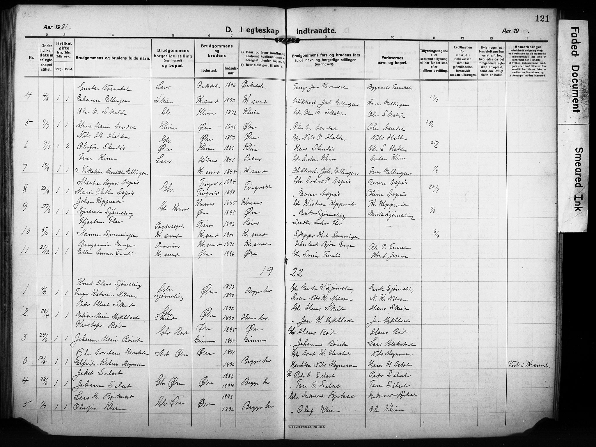 Ministerialprotokoller, klokkerbøker og fødselsregistre - Møre og Romsdal, AV/SAT-A-1454/584/L0970: Parish register (copy) no. 584C03, 1912-1932, p. 121