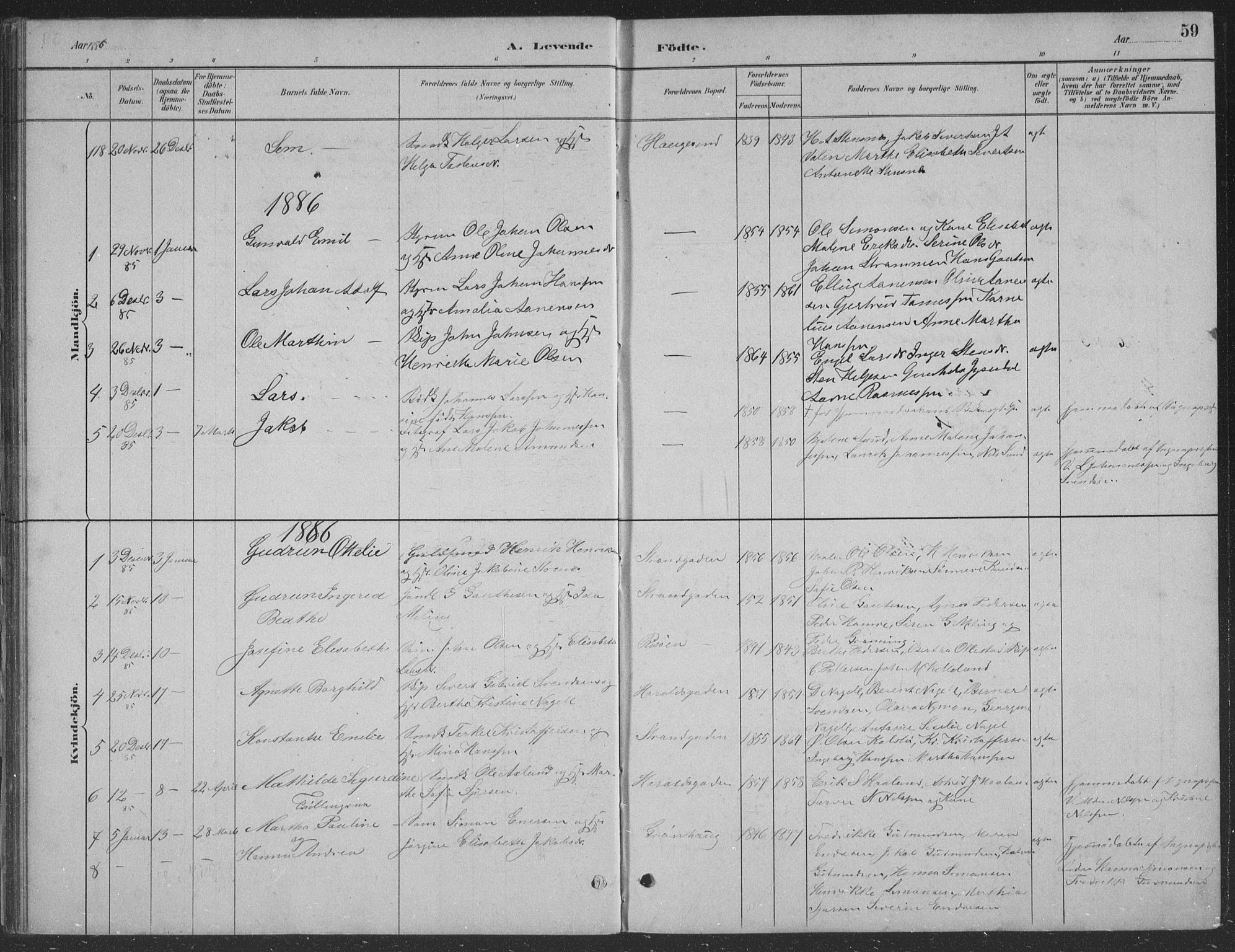 Haugesund sokneprestkontor, AV/SAST-A -101863/H/Ha/Hab/L0002: Parish register (copy) no. B 2, 1881-1894, p. 59