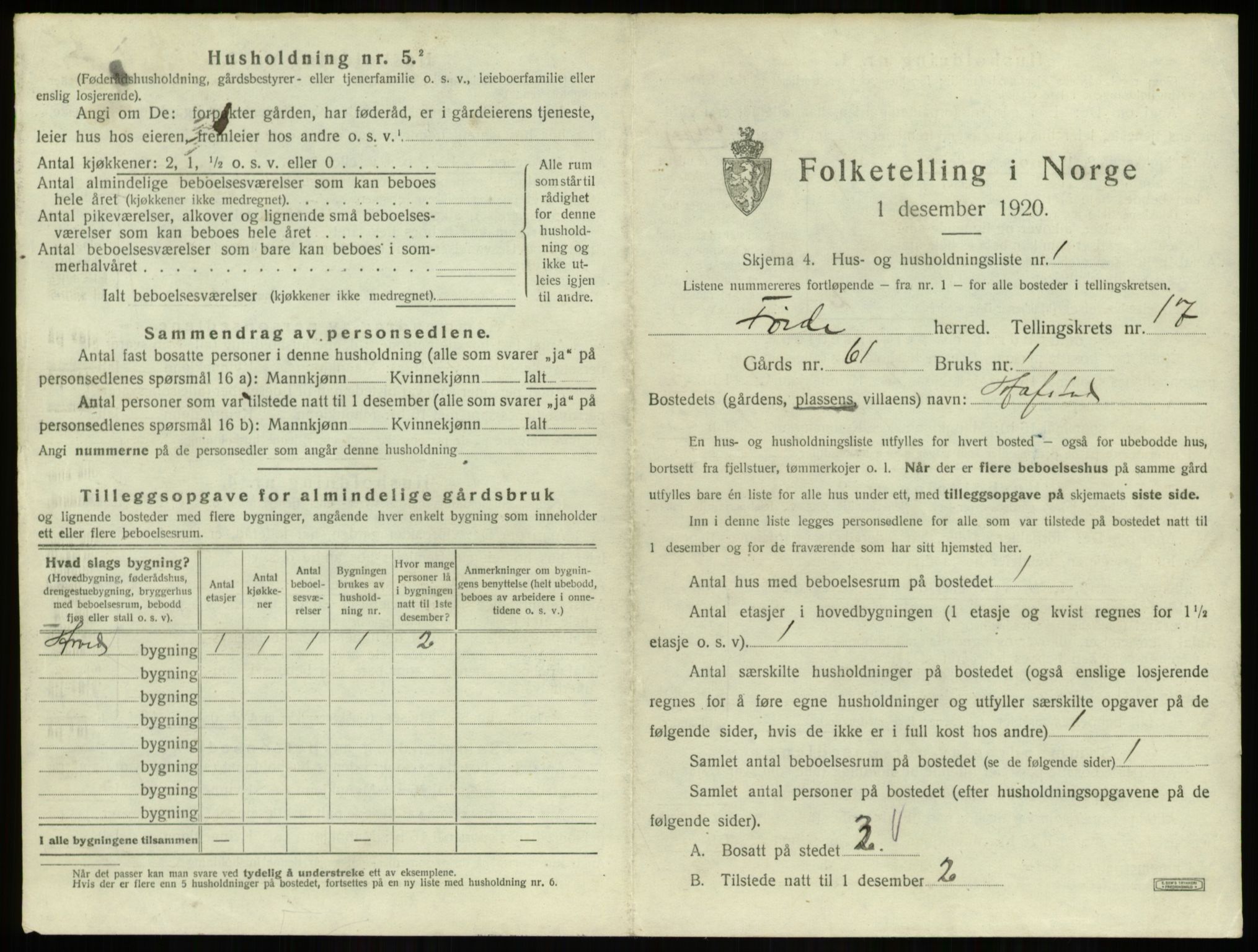 SAB, 1920 census for Førde, 1920, p. 895