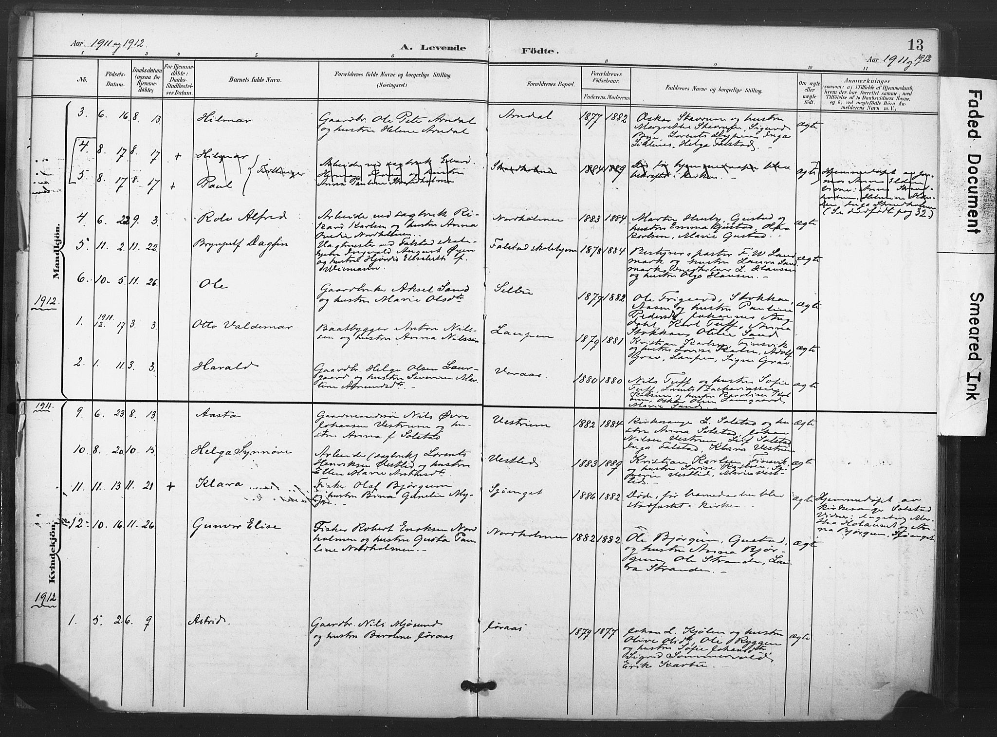 Ministerialprotokoller, klokkerbøker og fødselsregistre - Nord-Trøndelag, SAT/A-1458/719/L0179: Parish register (official) no. 719A02, 1901-1923, p. 13