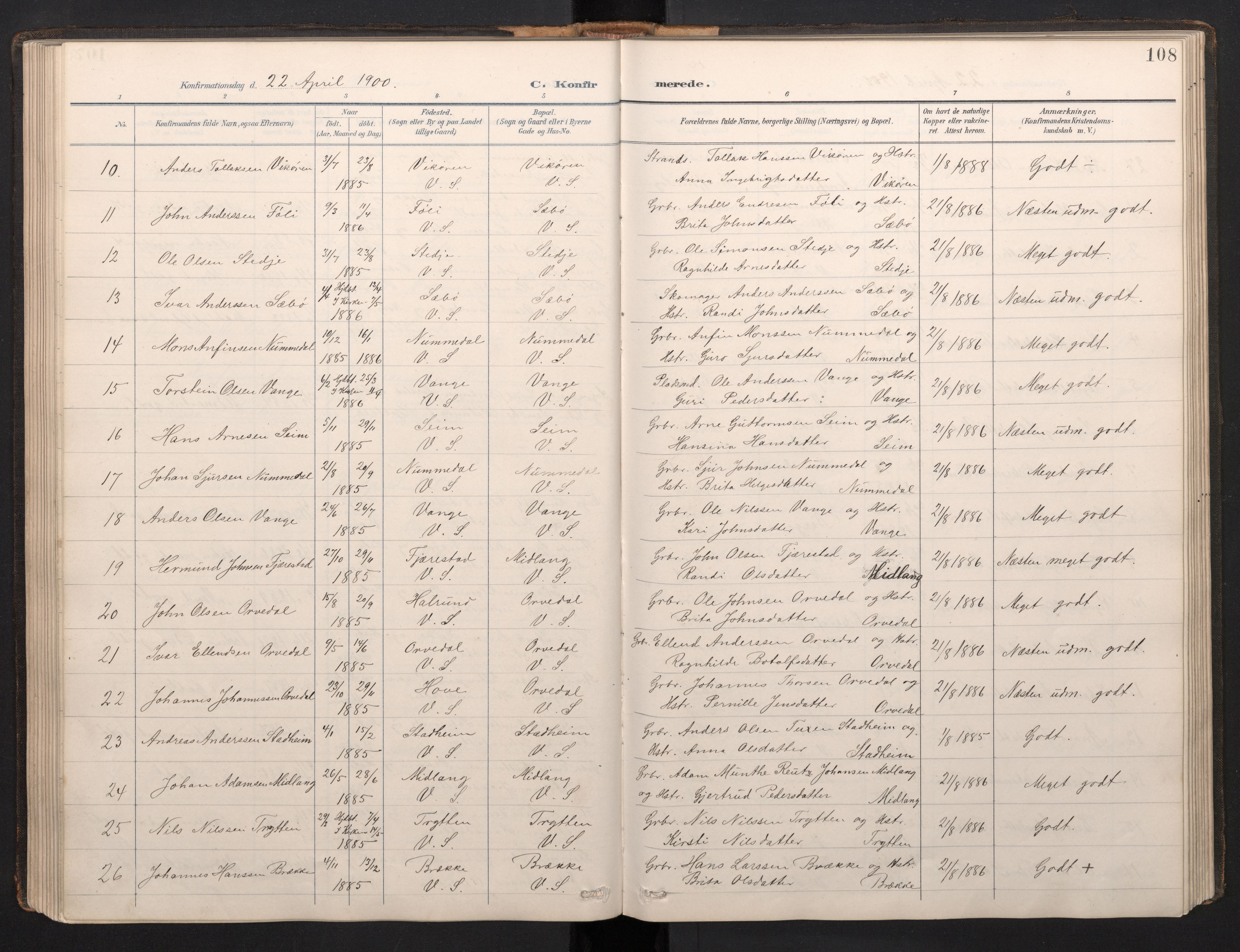 Vik sokneprestembete, AV/SAB-A-81501/H/Hab/Haba/L0004: Parish register (copy) no. A 4, 1895-1914, p. 107b-108a