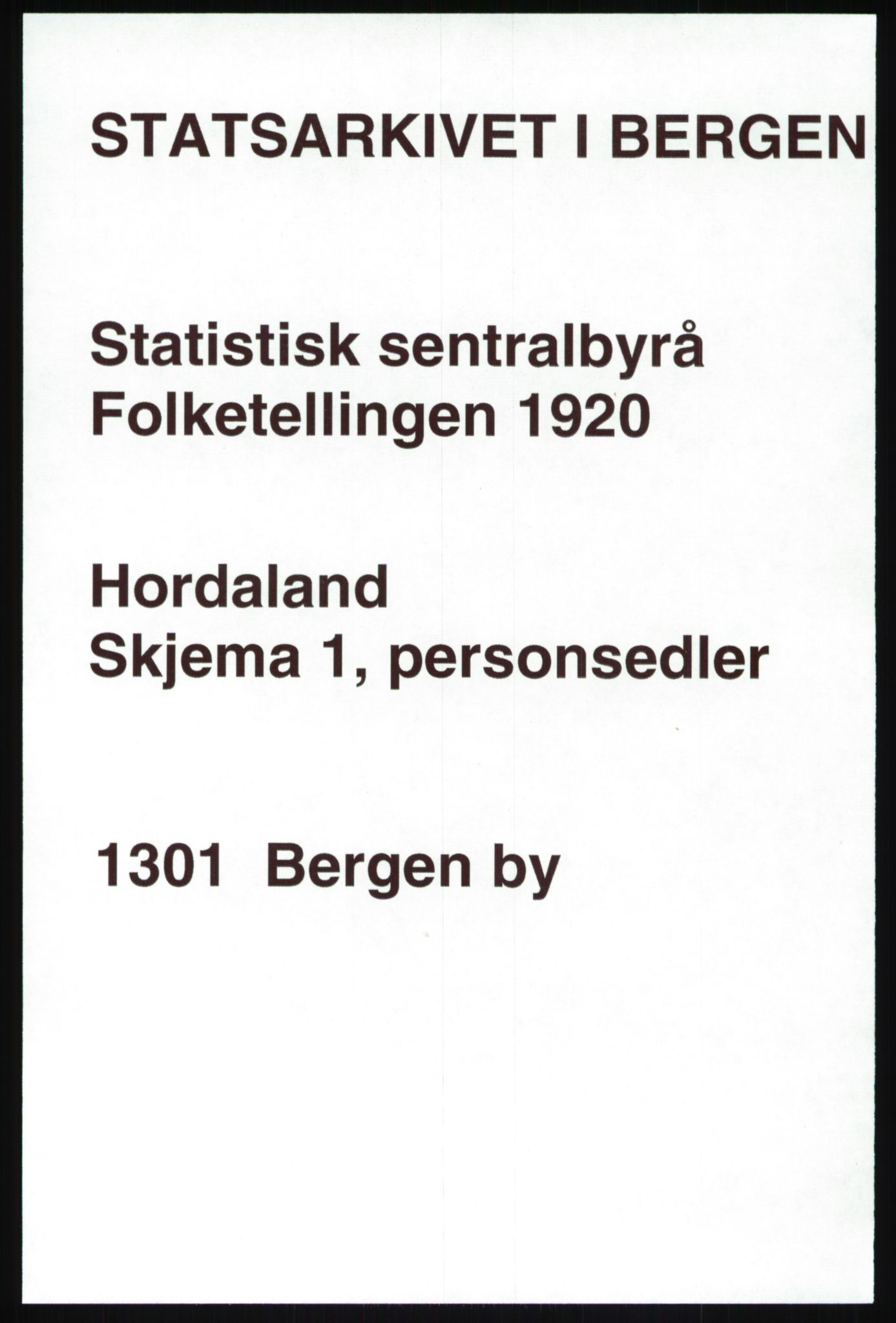 SAB, 1920 census for Bergen, 1920, p. 160716