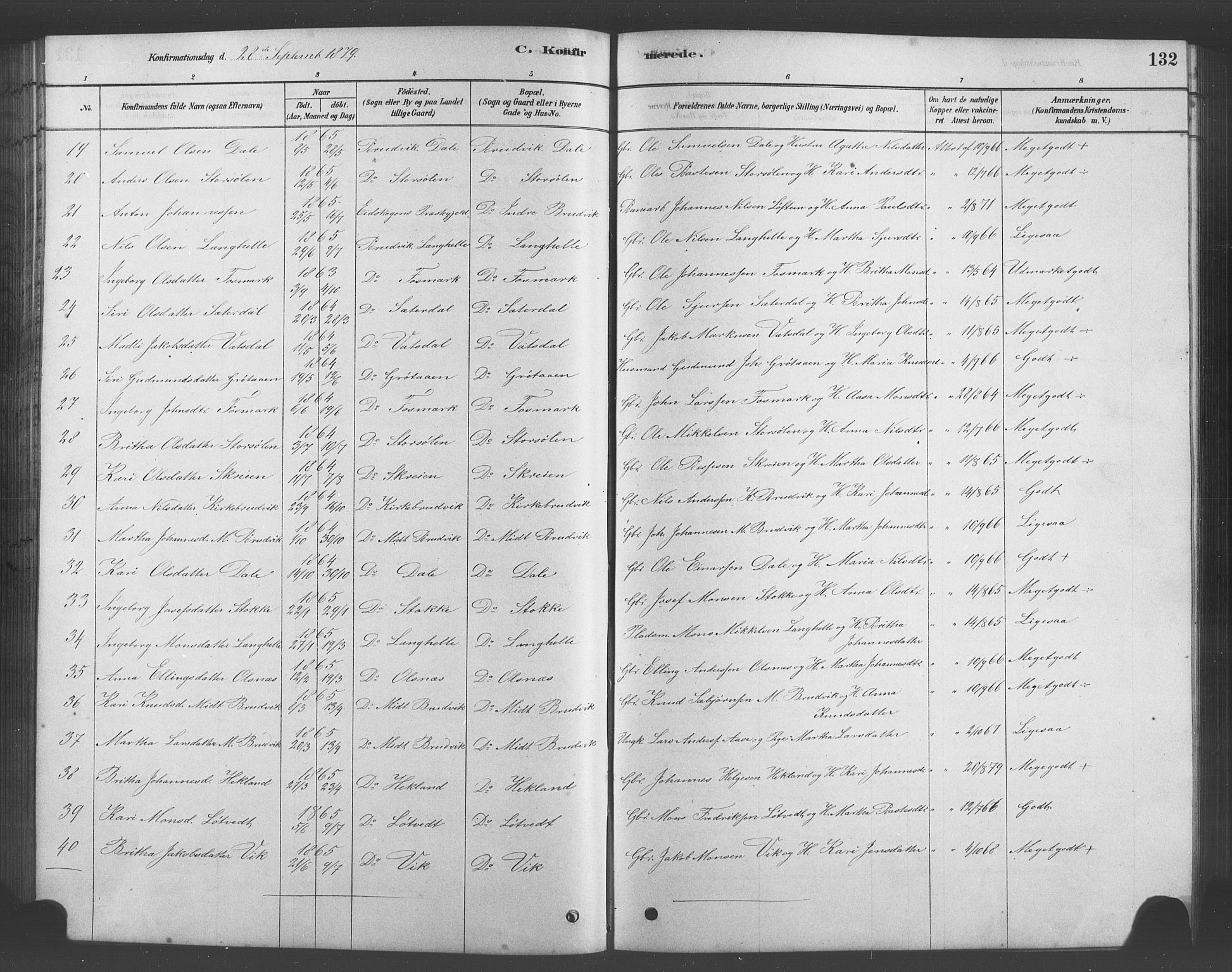 Bruvik Sokneprestembete, AV/SAB-A-74701/H/Hab: Parish register (copy) no. A 1, 1878-1907, p. 132