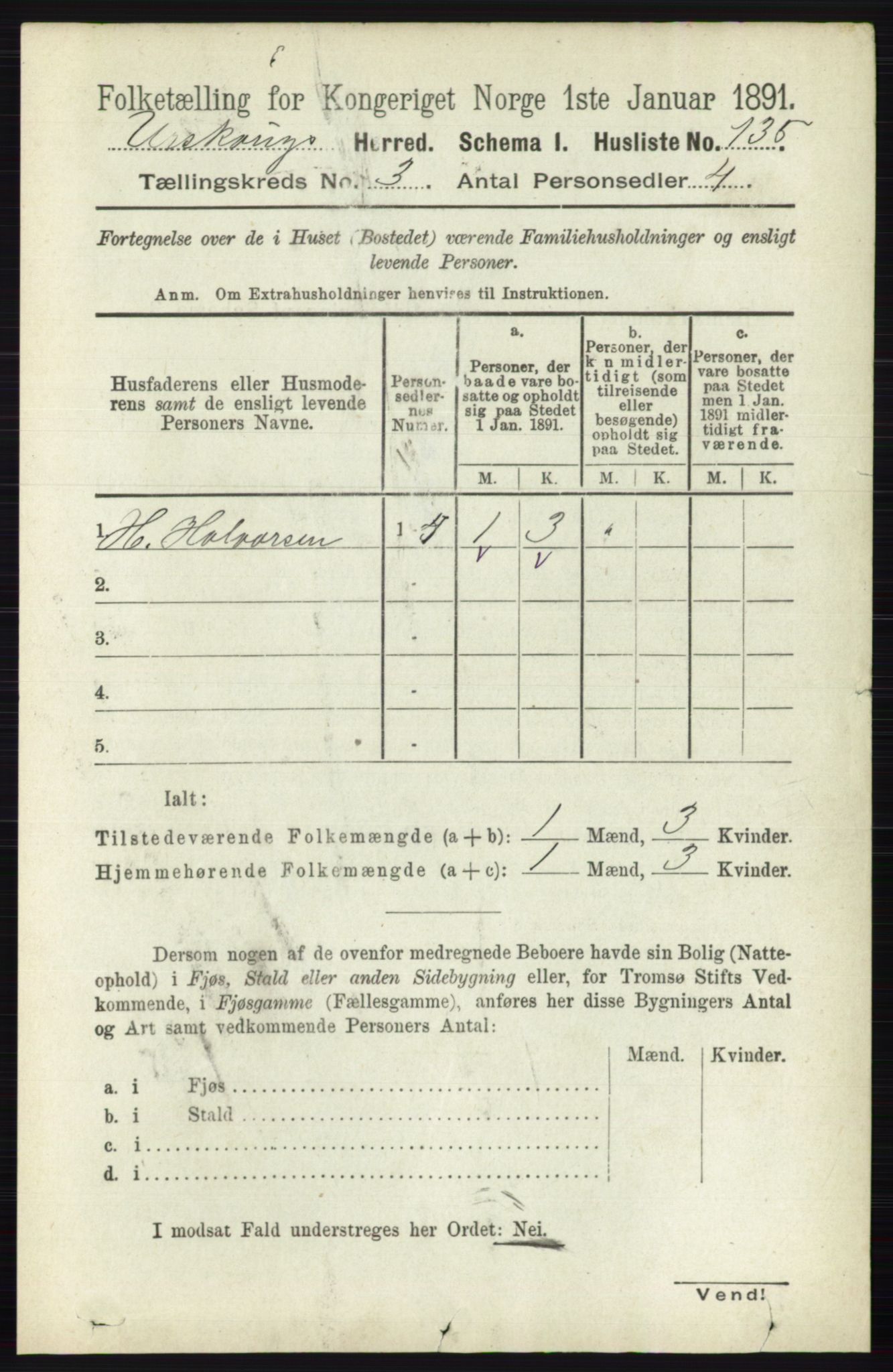 RA, 1891 census for 0224 Aurskog, 1891, p. 493