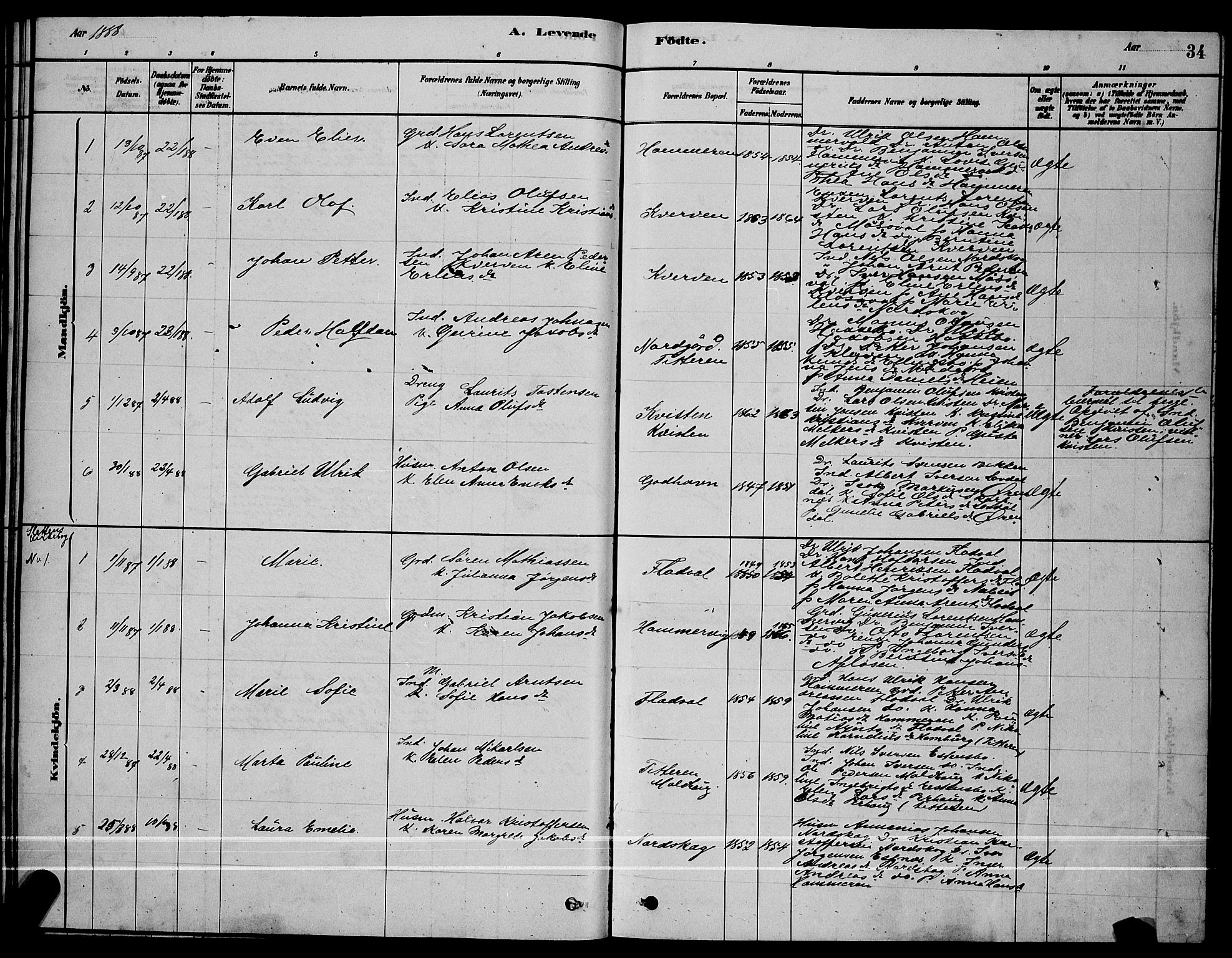 Ministerialprotokoller, klokkerbøker og fødselsregistre - Sør-Trøndelag, SAT/A-1456/641/L0597: Parish register (copy) no. 641C01, 1878-1893, p. 34