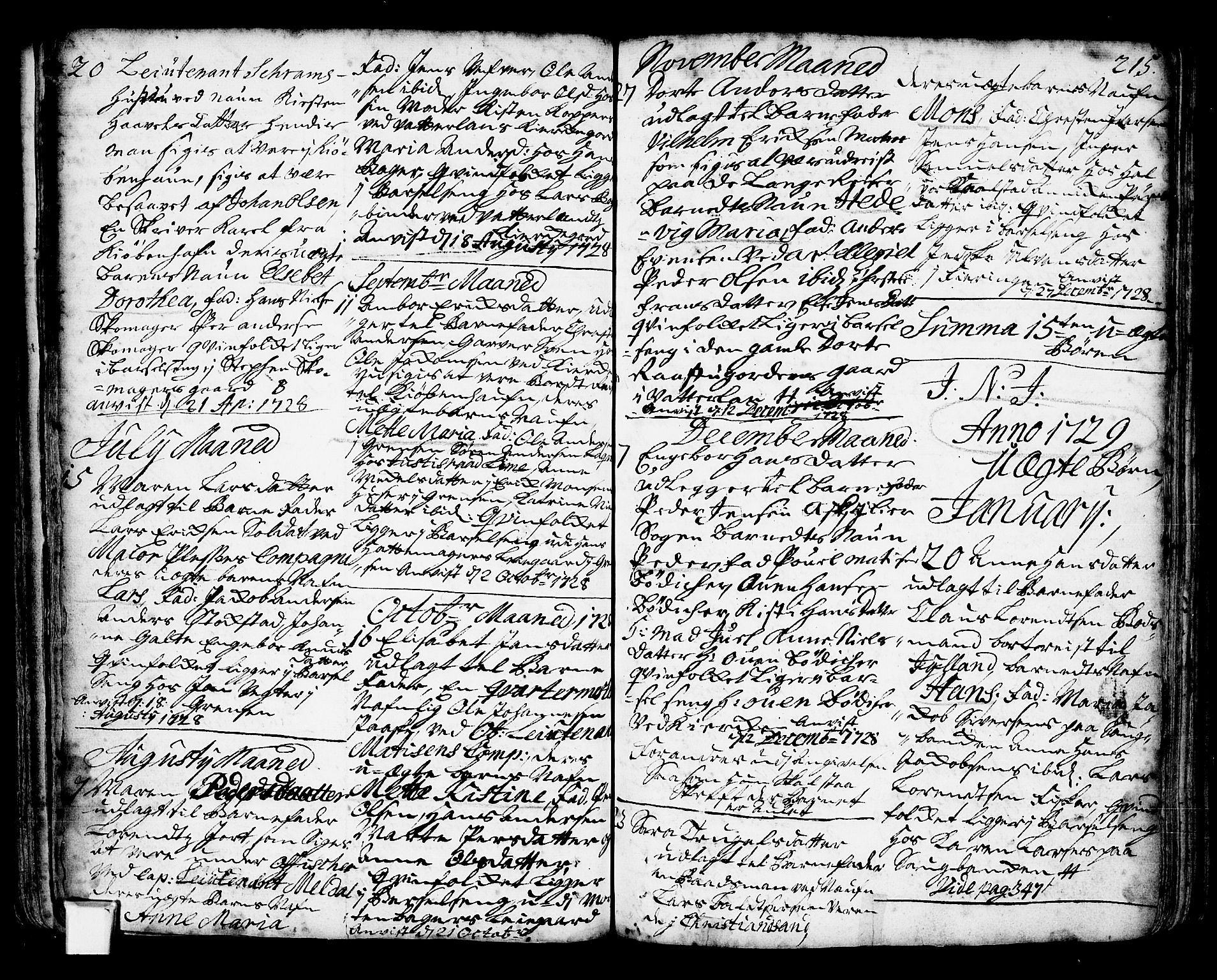 Oslo domkirke Kirkebøker, AV/SAO-A-10752/F/Fa/L0002: Parish register (official) no. 2, 1705-1730, p. 215