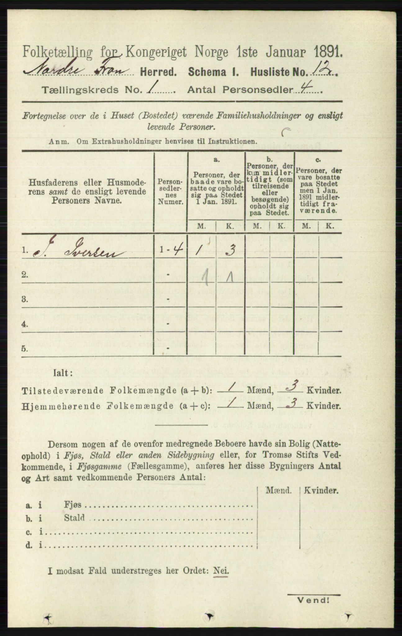 RA, 1891 census for 0518 Nord-Fron, 1891, p. 46