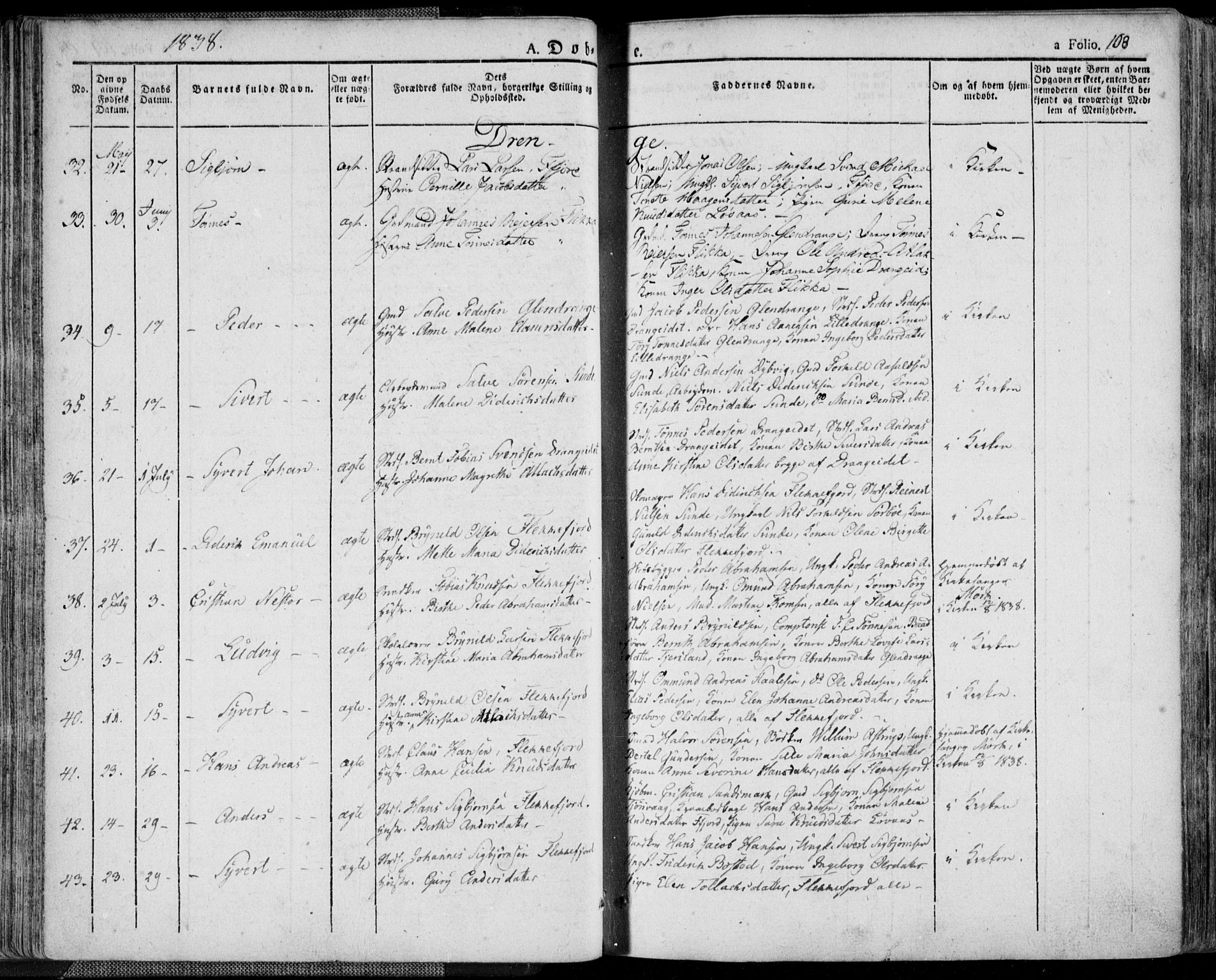 Flekkefjord sokneprestkontor, AV/SAK-1111-0012/F/Fa/Fac/L0003: Parish register (official) no. A 3, 1826-1841, p. 108