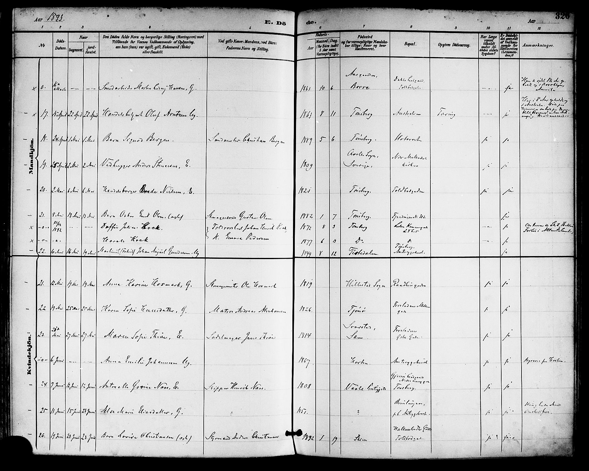 Tønsberg kirkebøker, AV/SAKO-A-330/F/Fa/L0012: Parish register (official) no. I 12, 1891-1899, p. 326