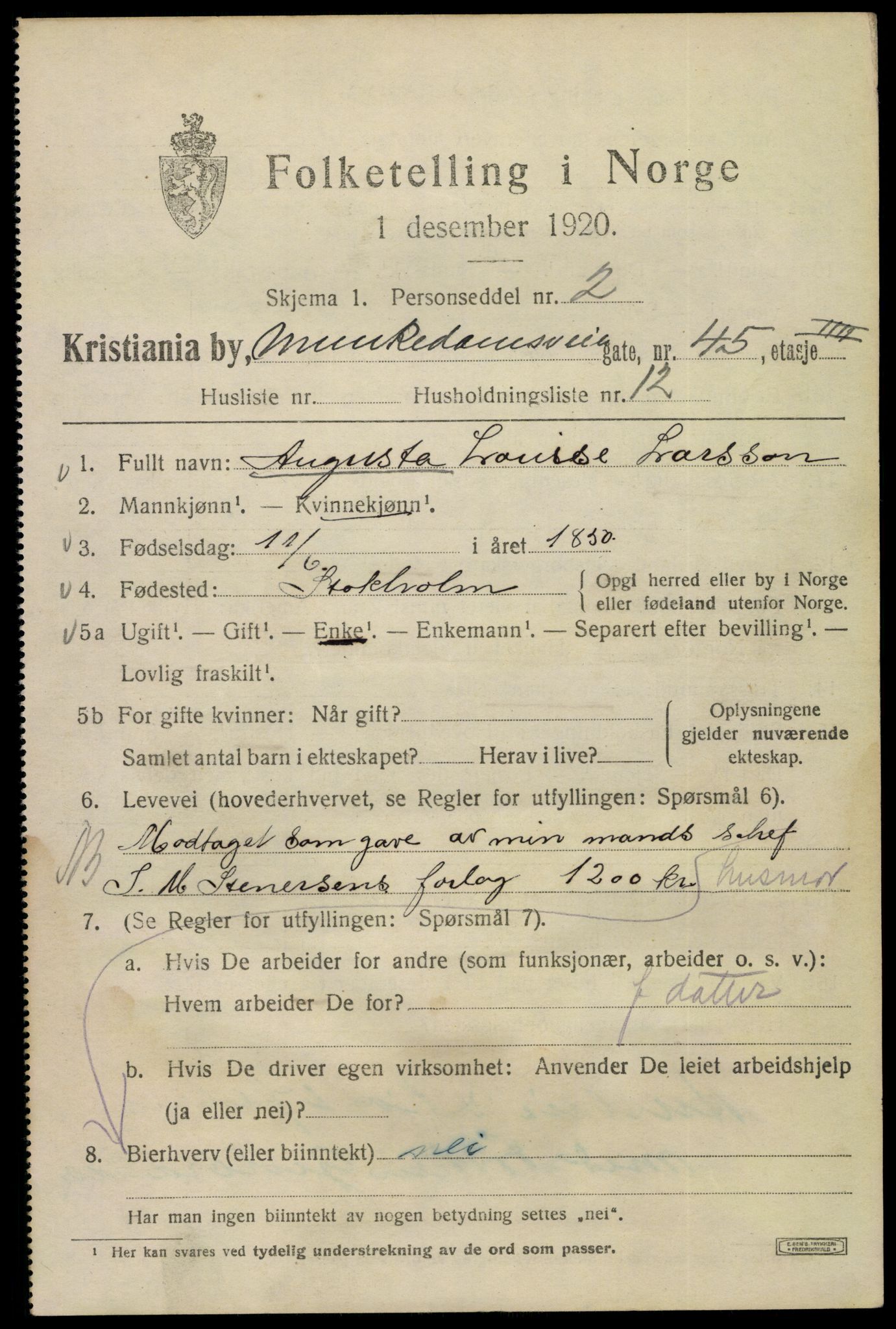 SAO, 1920 census for Kristiania, 1920, p. 402691