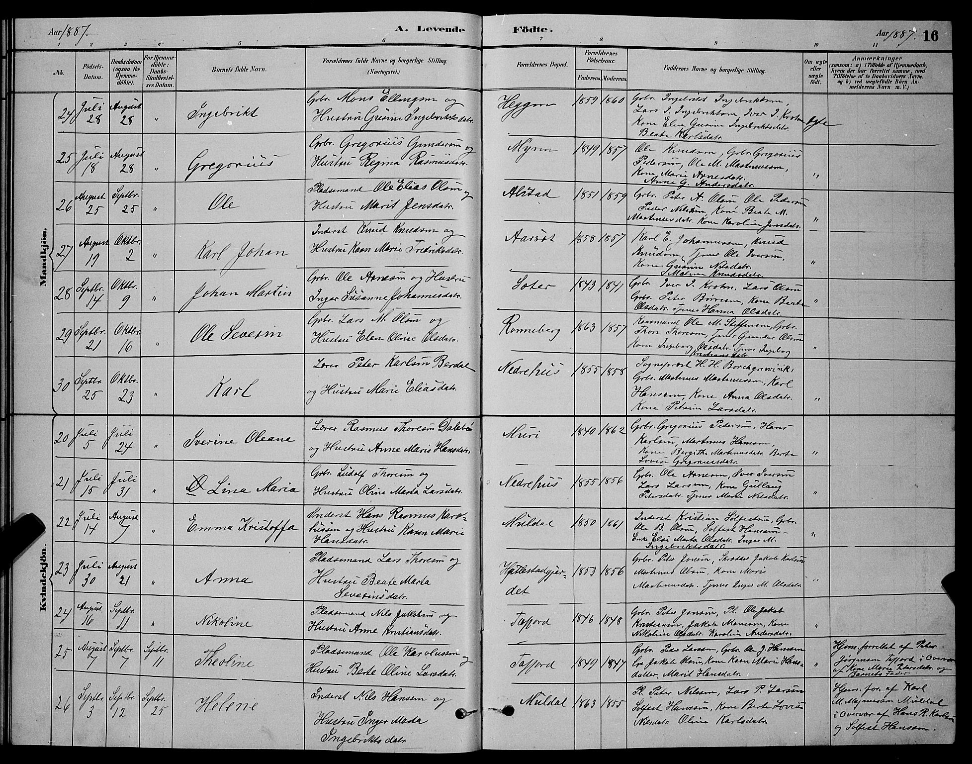 Ministerialprotokoller, klokkerbøker og fødselsregistre - Møre og Romsdal, SAT/A-1454/519/L0263: Parish register (copy) no. 519C04, 1885-1892, p. 16