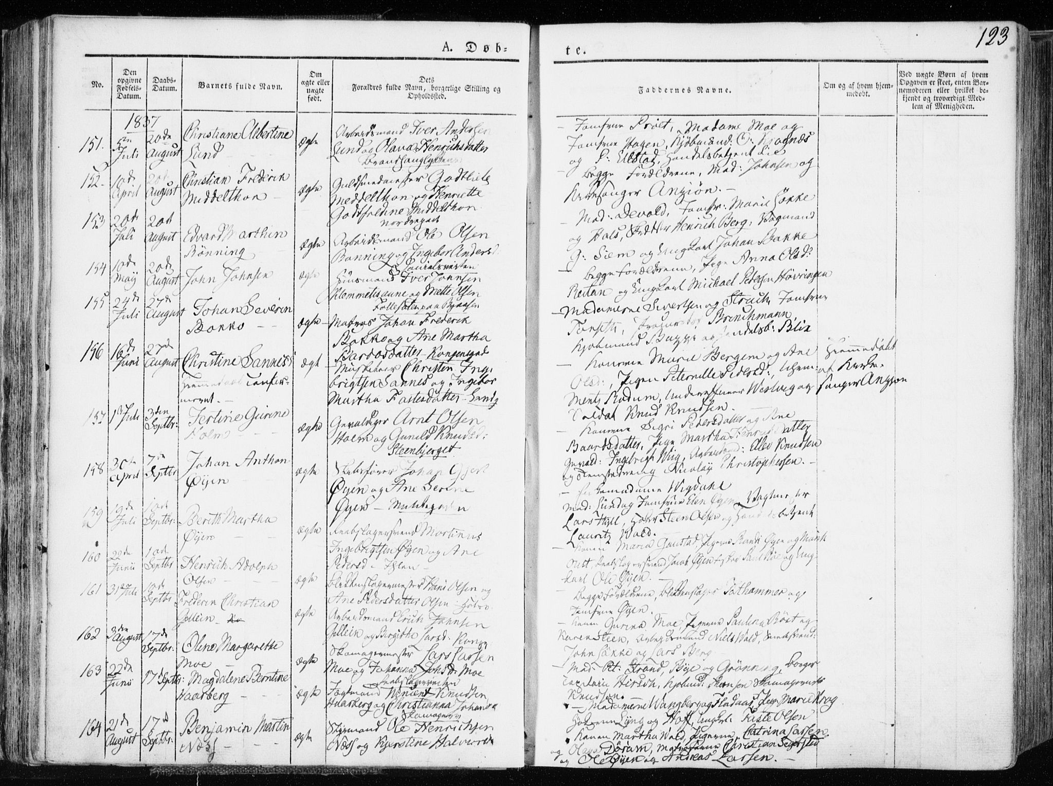 Ministerialprotokoller, klokkerbøker og fødselsregistre - Sør-Trøndelag, SAT/A-1456/601/L0047: Parish register (official) no. 601A15, 1831-1839, p. 123