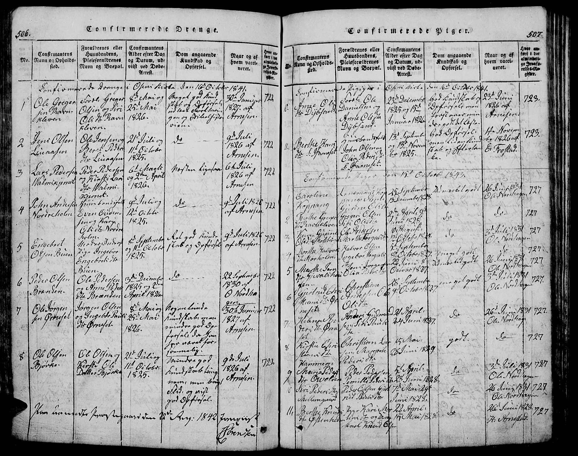 Trysil prestekontor, AV/SAH-PREST-046/H/Ha/Hab/L0005: Parish register (copy) no. 5, 1814-1877, p. 506-507