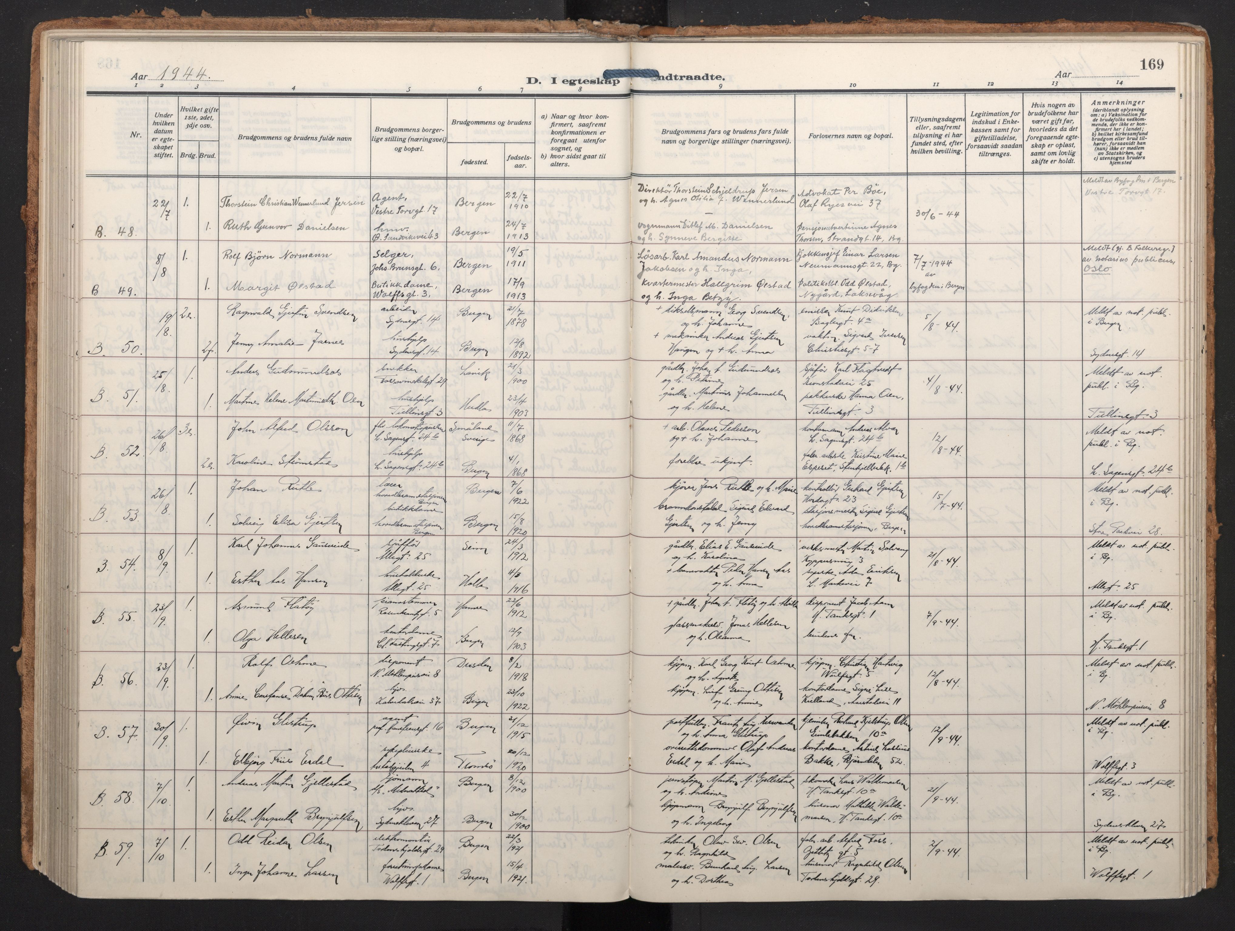 Johanneskirken sokneprestembete, SAB/A-76001/H/Haa/L0014: Parish register (official) no. D 3, 1929-1949, p. 168b-169a