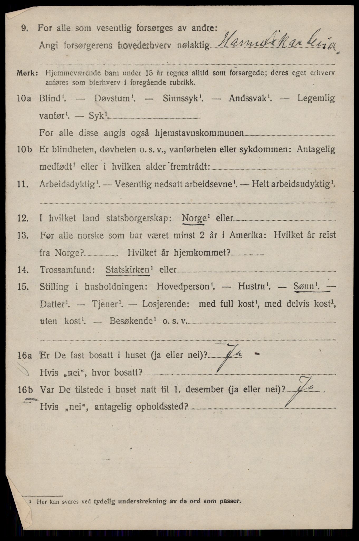 SAST, 1920 census for Stangaland, 1920, p. 1198