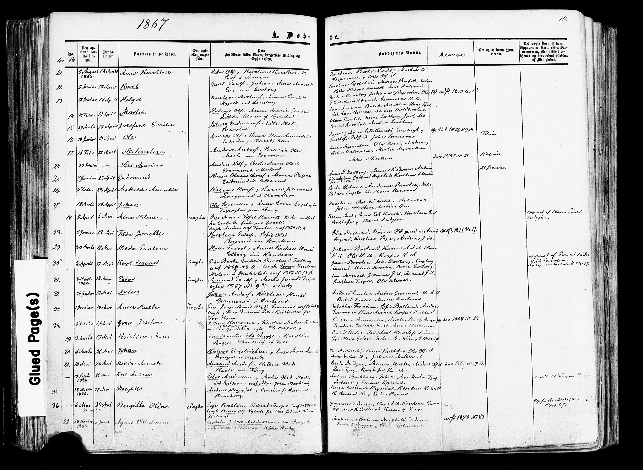 Aurskog prestekontor Kirkebøker, SAO/A-10304a/F/Fa/L0007: Parish register (official) no. I 7, 1854-1877, p. 114