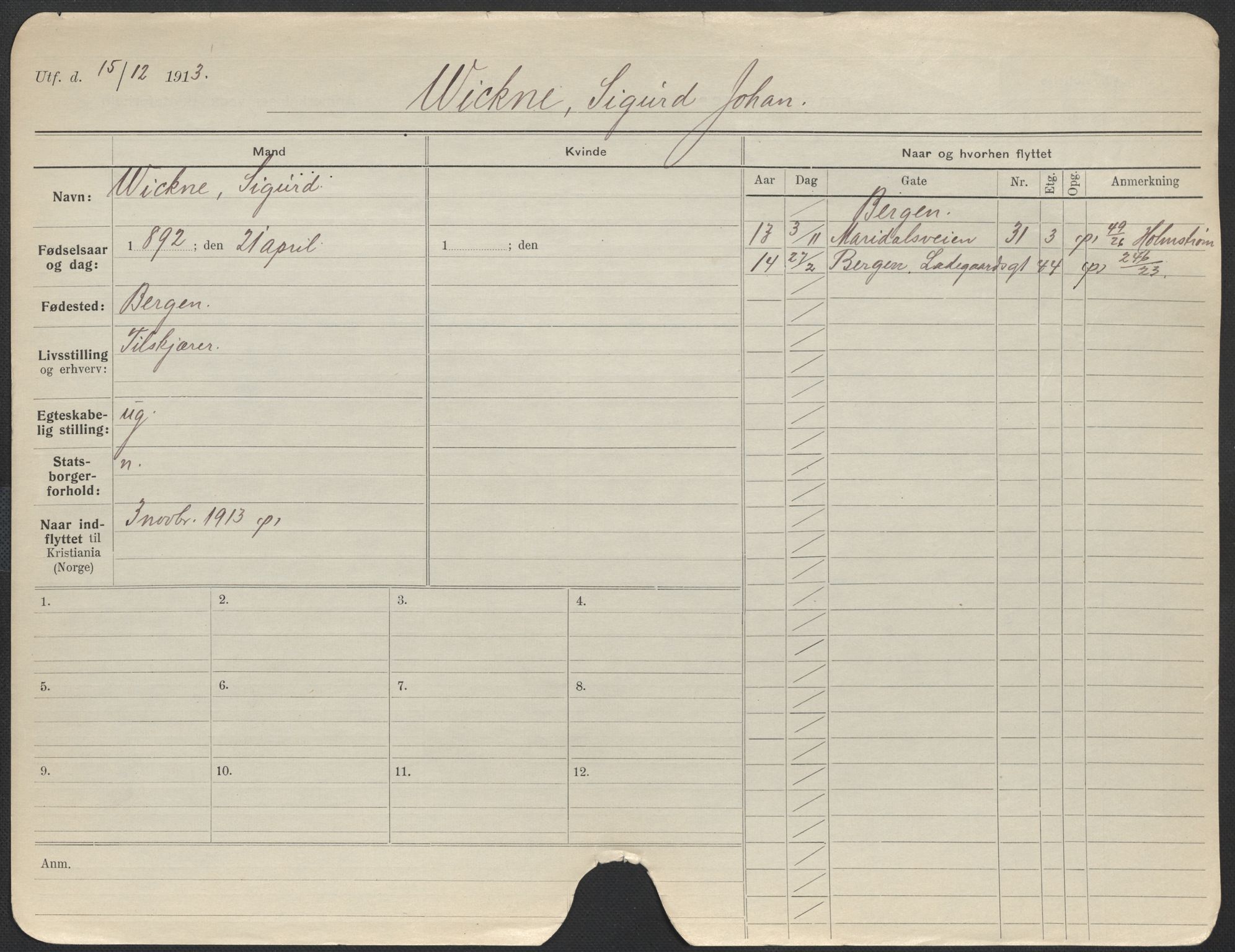 Oslo folkeregister, Registerkort, AV/SAO-A-11715/F/Fa/Fac/L0011: Menn, 1906-1914, p. 837a