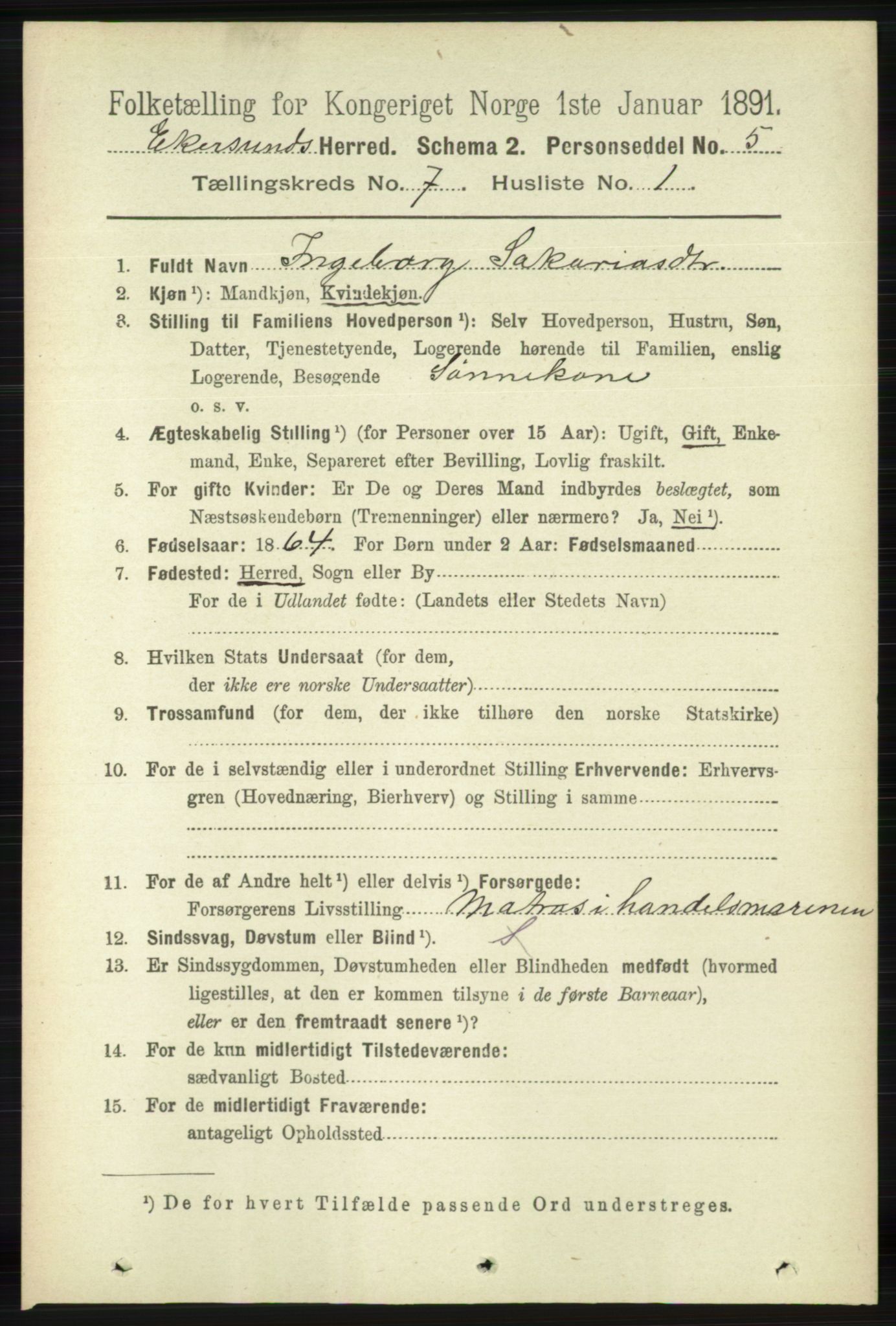 RA, 1891 census for 1116 Eigersund herred, 1891, p. 2835