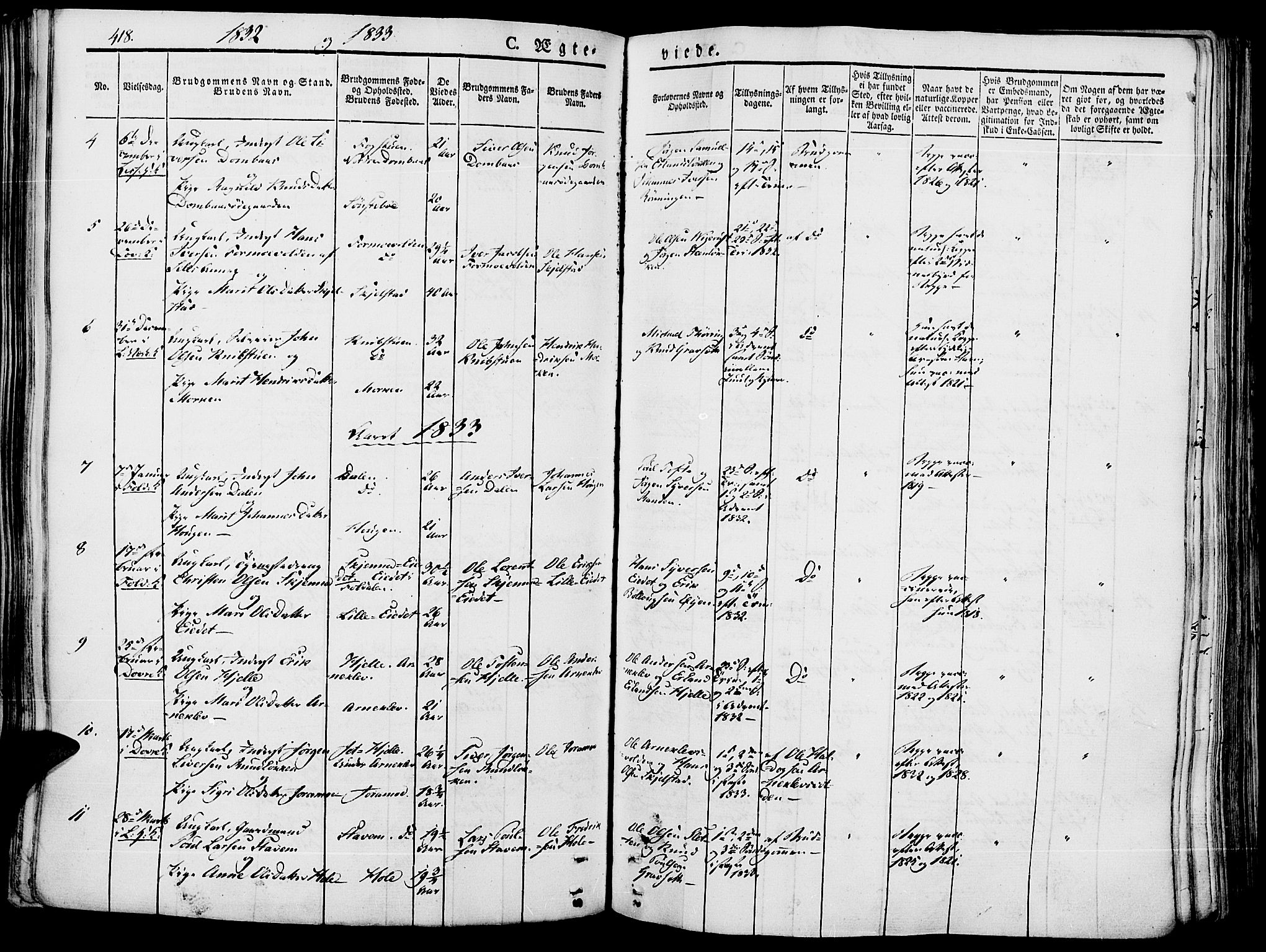 Lesja prestekontor, SAH/PREST-068/H/Ha/Haa/L0005: Parish register (official) no. 5, 1830-1842, p. 418