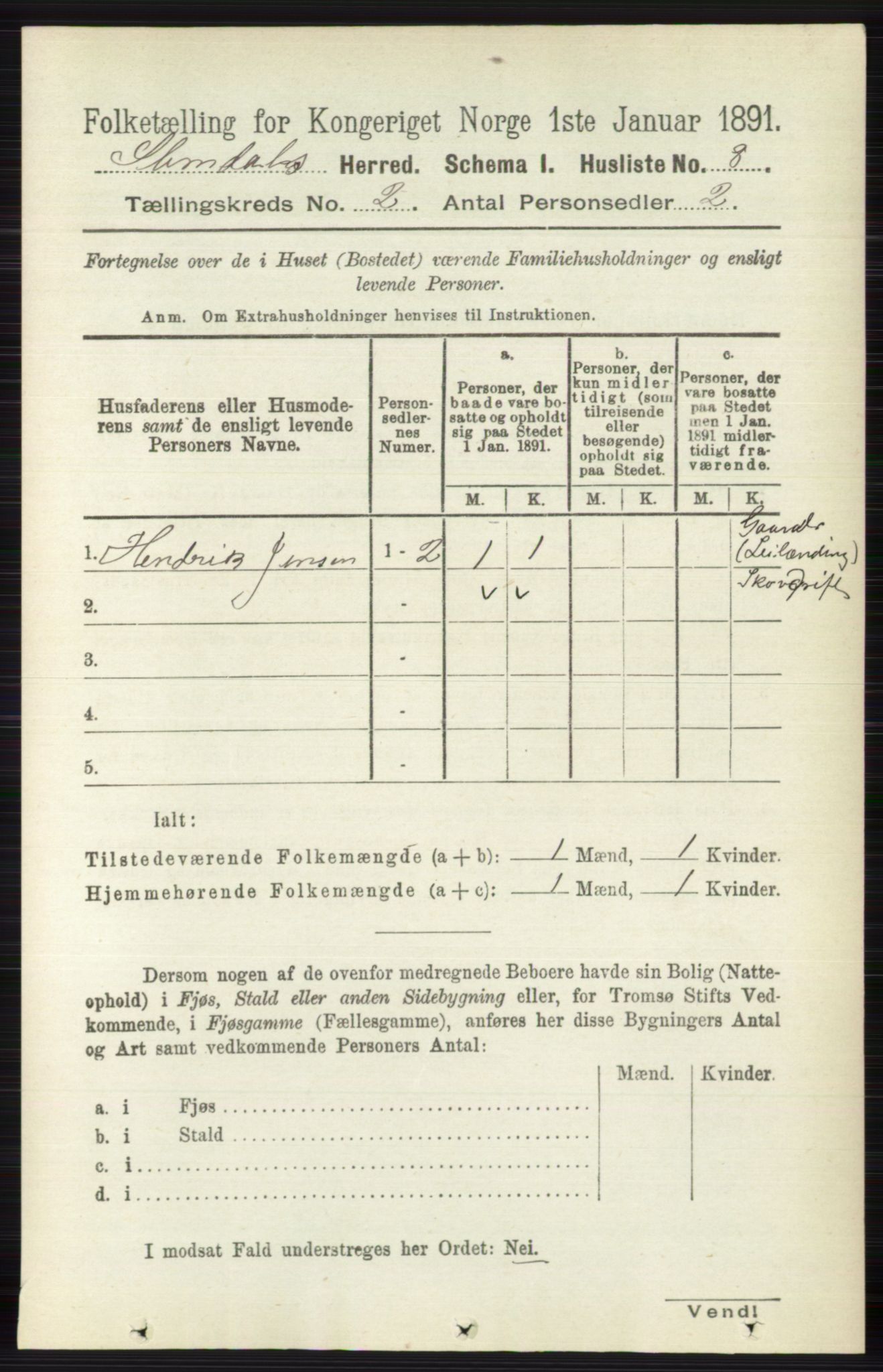 RA, 1891 census for 0811 Slemdal, 1891, p. 317