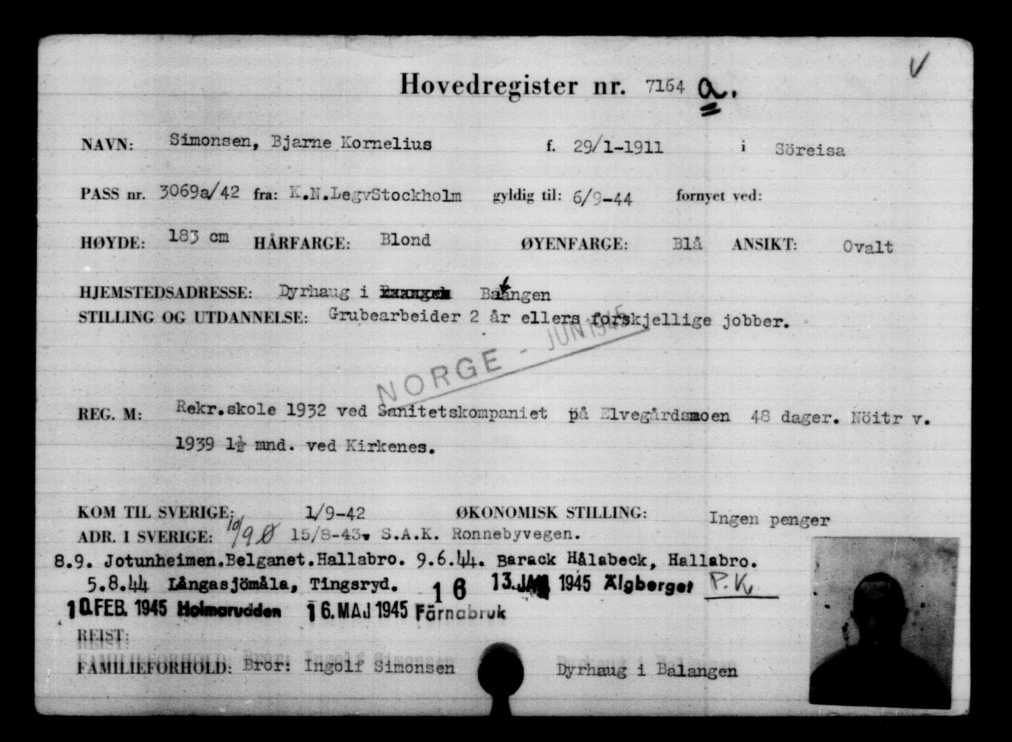Utenriksstasjonene, Legasjonen i Stockholm, Flyktningkontoret, AV/RA-S-6753/V/Va/L0005: Kjesäterkartoteket, flyktninger med registreringsnr. 6600-9417, 1940-1945, p. 678