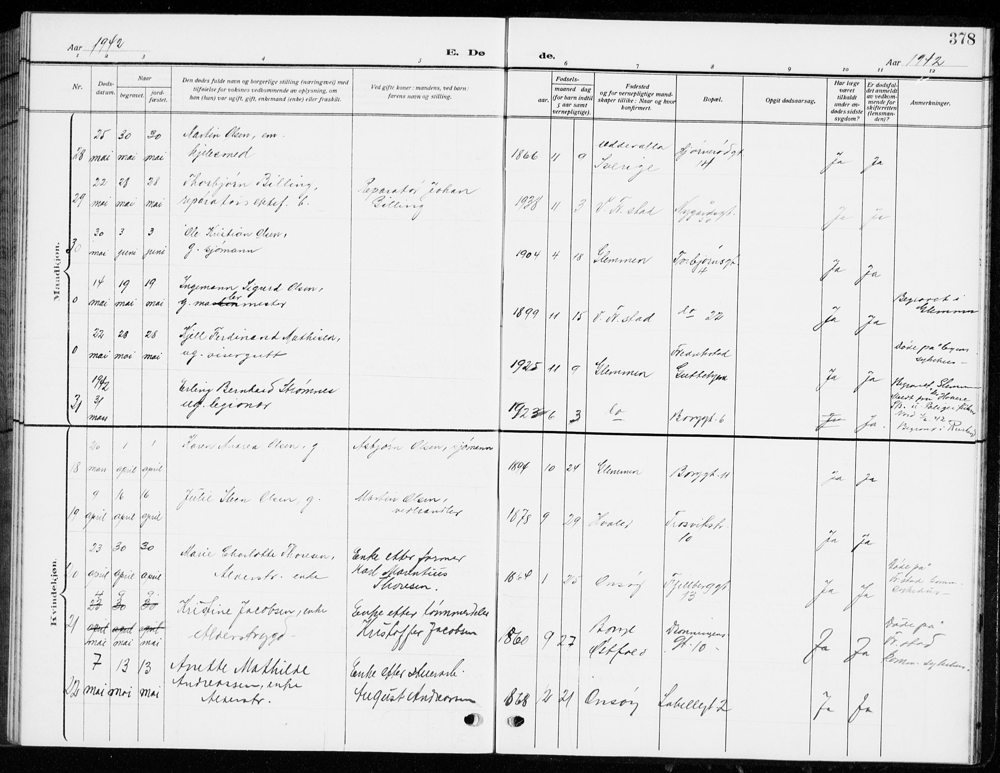 Fredrikstad domkirkes prestekontor Kirkebøker, AV/SAO-A-10906/G/Ga/L0004: Parish register (copy) no. 4, 1910-1944, p. 378