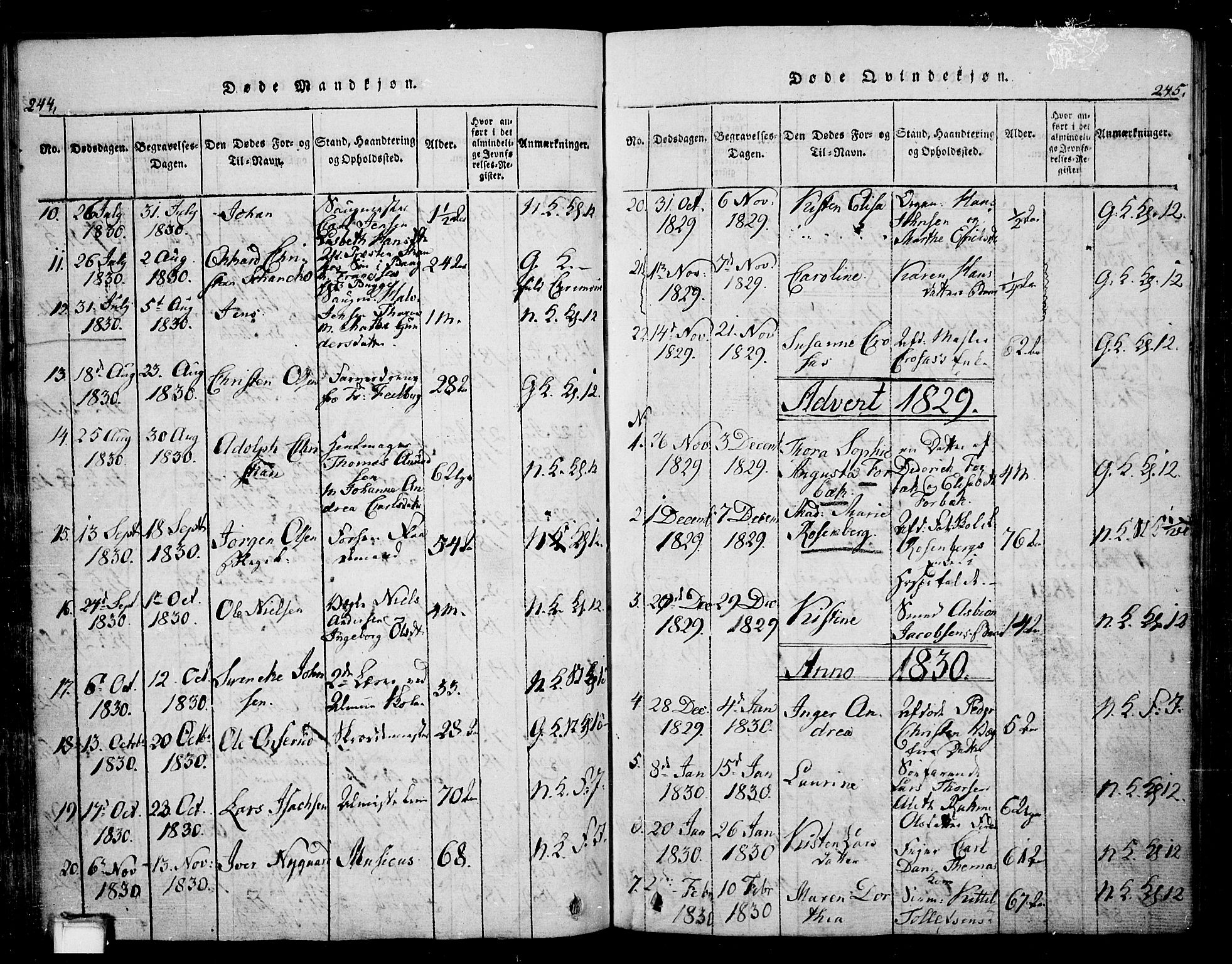 Skien kirkebøker, SAKO/A-302/G/Ga/L0002: Parish register (copy) no. 2, 1814-1842, p. 244-245