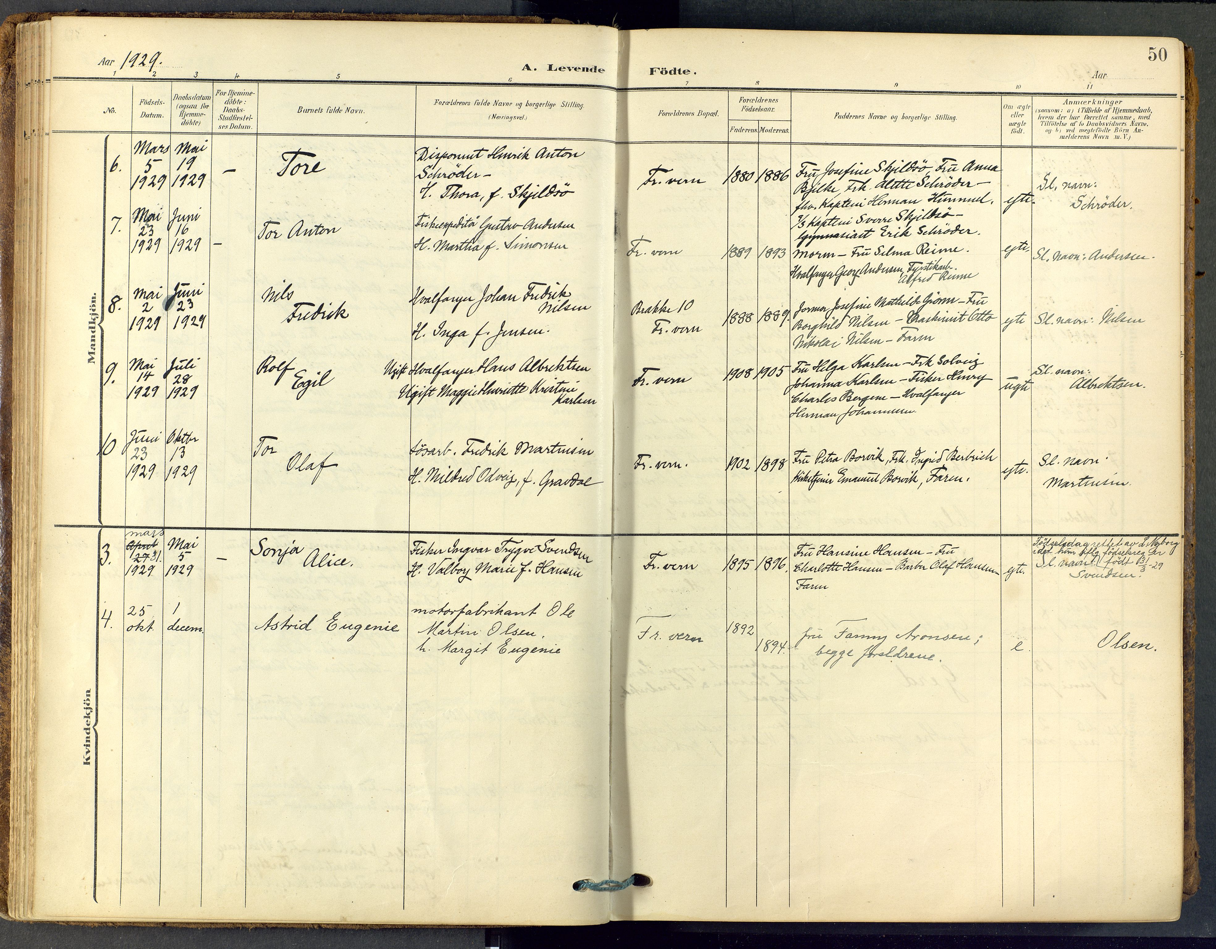 Stavern kirkebøker, SAKO/A-318/F/Fa/L0009: Parish register (official) no. 9, 1906-1955, p. 50